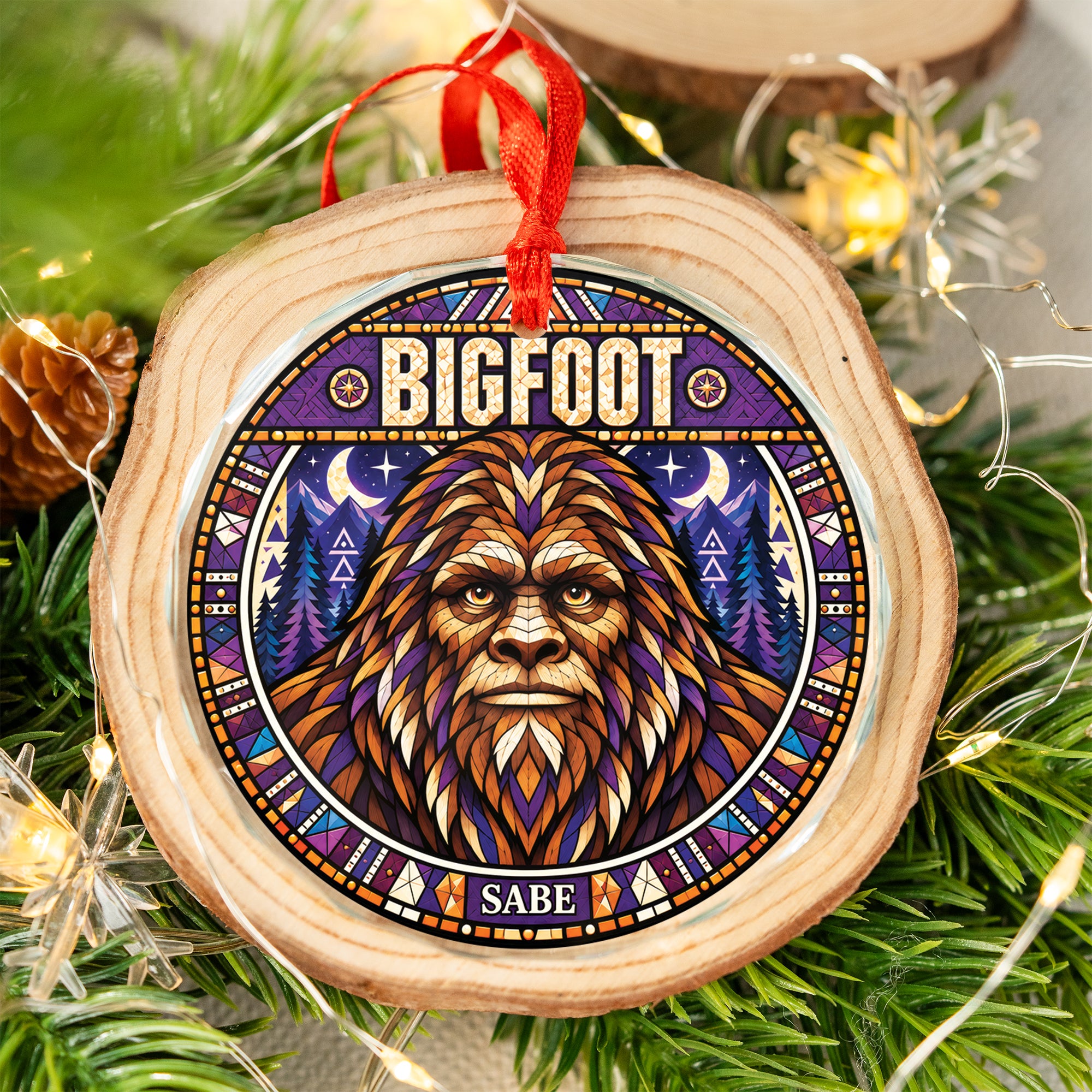 Bigfoot Spirit Native Tribal Glass Ornament – Indigenous Art Decor