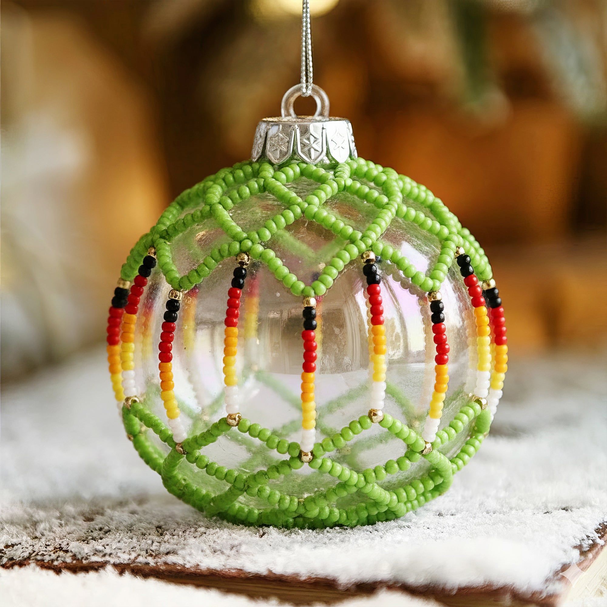 Green Beaded Ornament Handcrafted Holiday Decor Gift