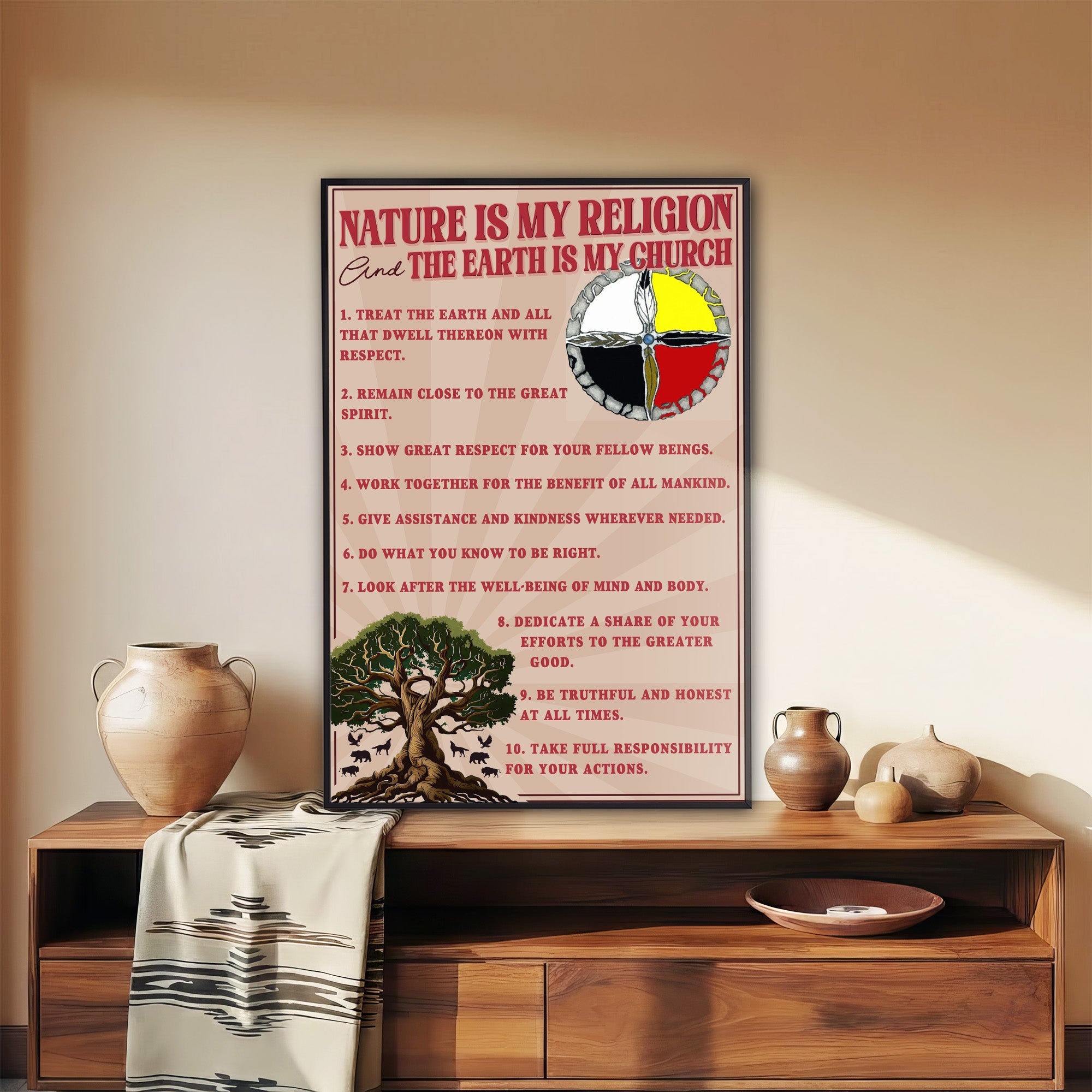 The Ten Native American Commandments Of Chief Poster/Canvas