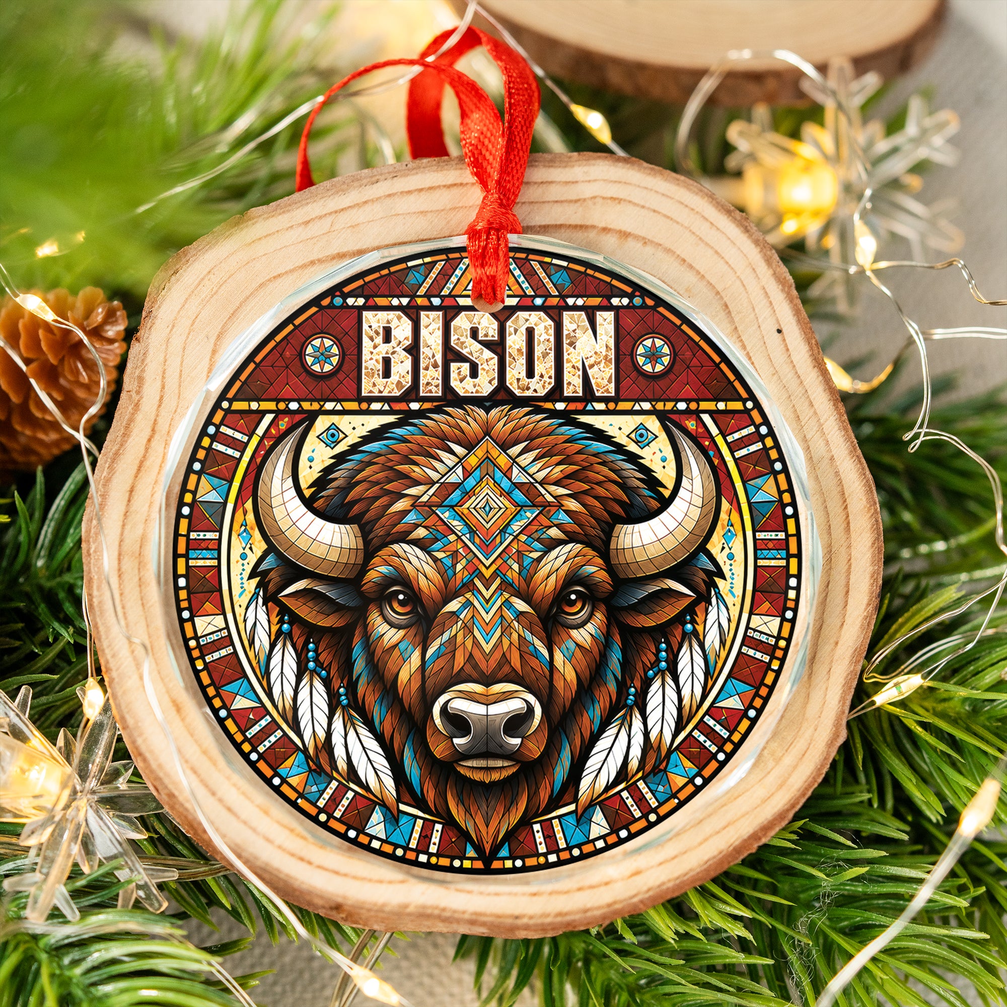 Buffalo Bison Spirit Native Tribal  Glass Ornament – Indigenous Art Decor