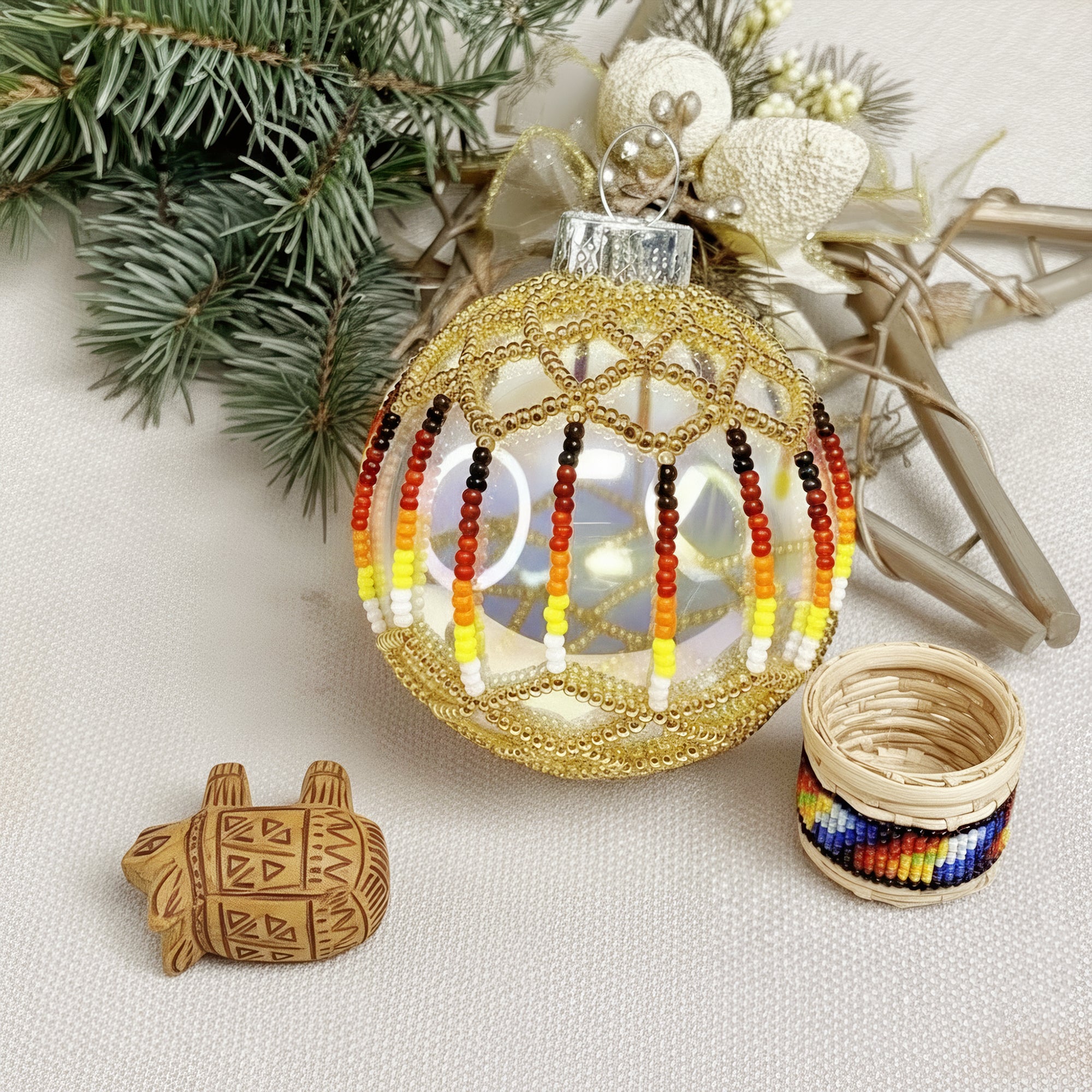 24K Gold Beaded Ornaments Holiday Decor Gifts