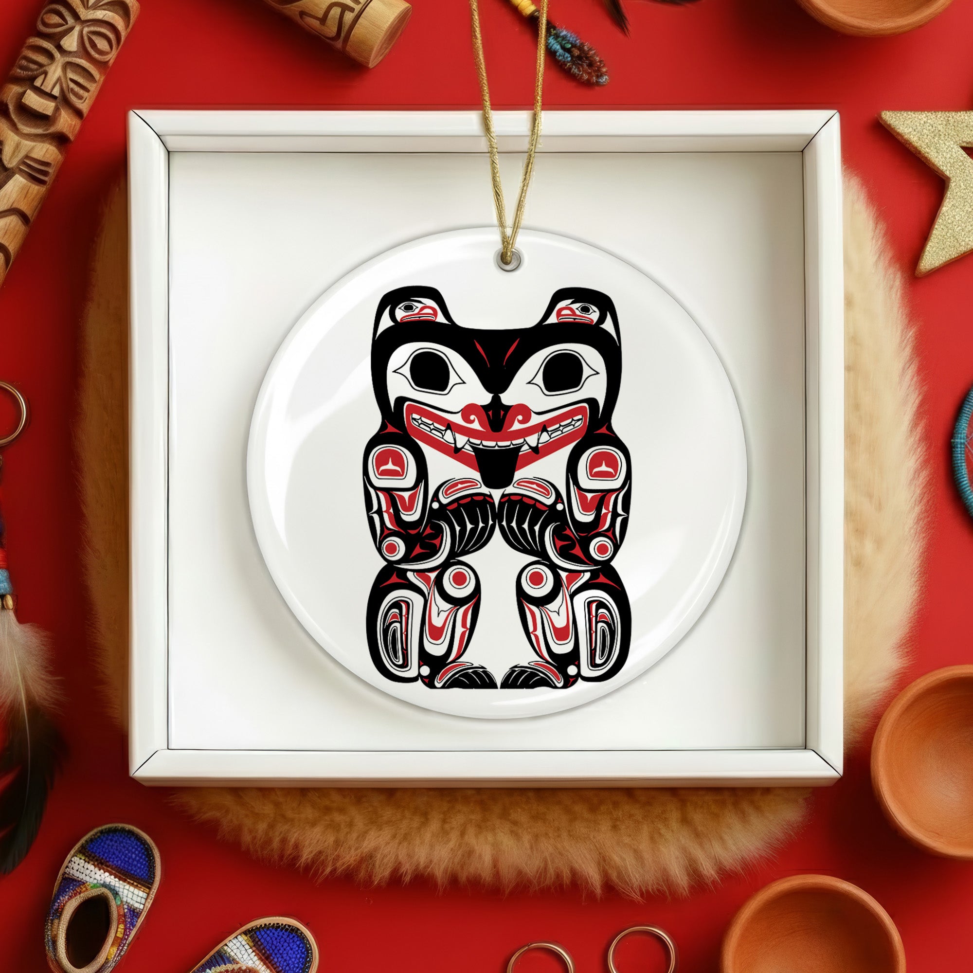 Native Bear Spirit Ceramic Ornament – Handcrafted Indigenous Art Decoration