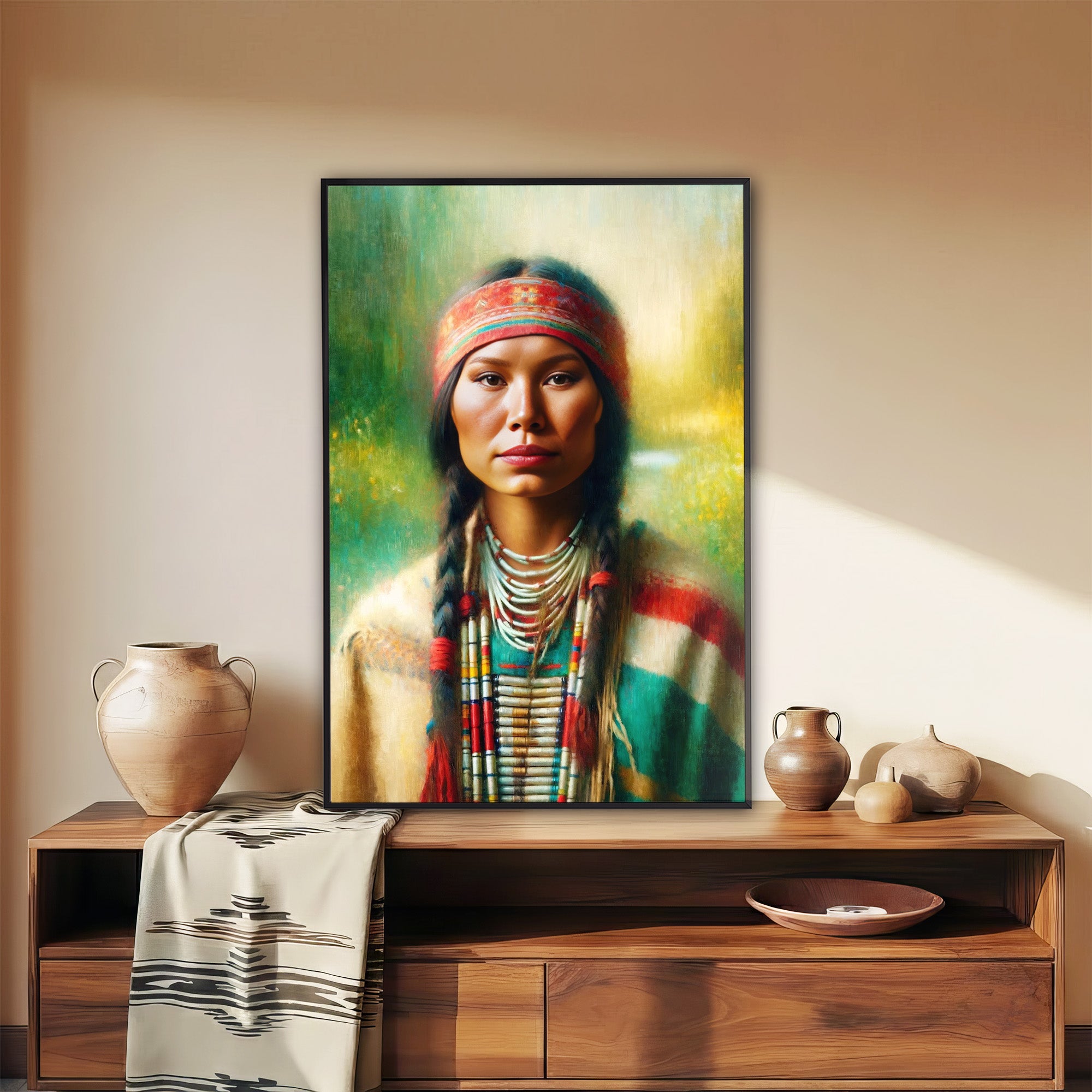 Custom Native American Women Portrait Photo Canvas Art Gift Home Decor