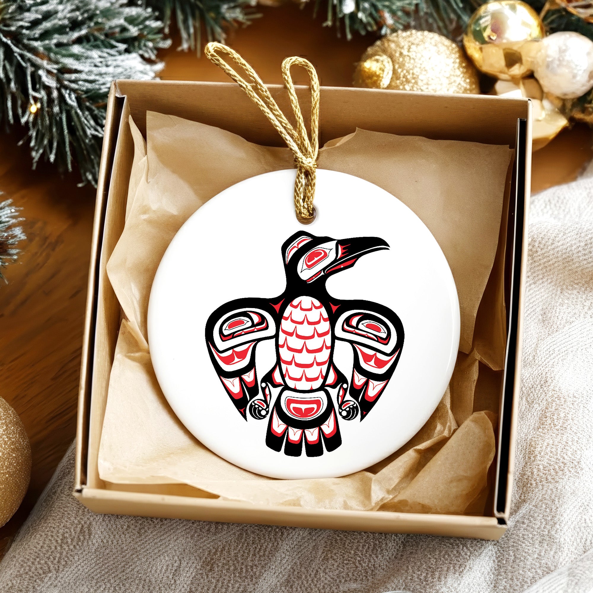 Native Eagle Spirit Ceramic Ornament – Handcrafted Indigenous Art Decoration