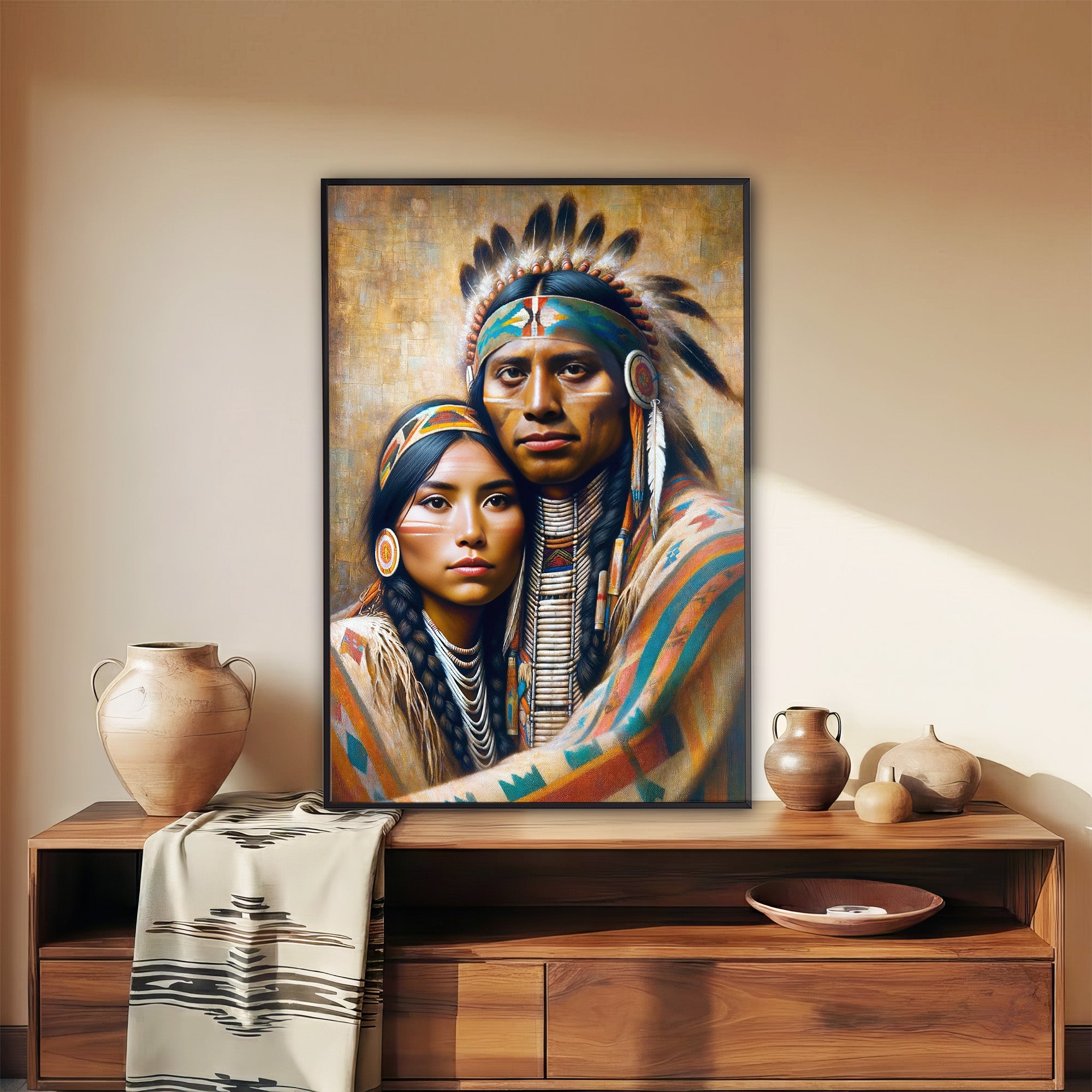 Custom Native American Couple Portrait Photo Canvas Art Gift Home Decor