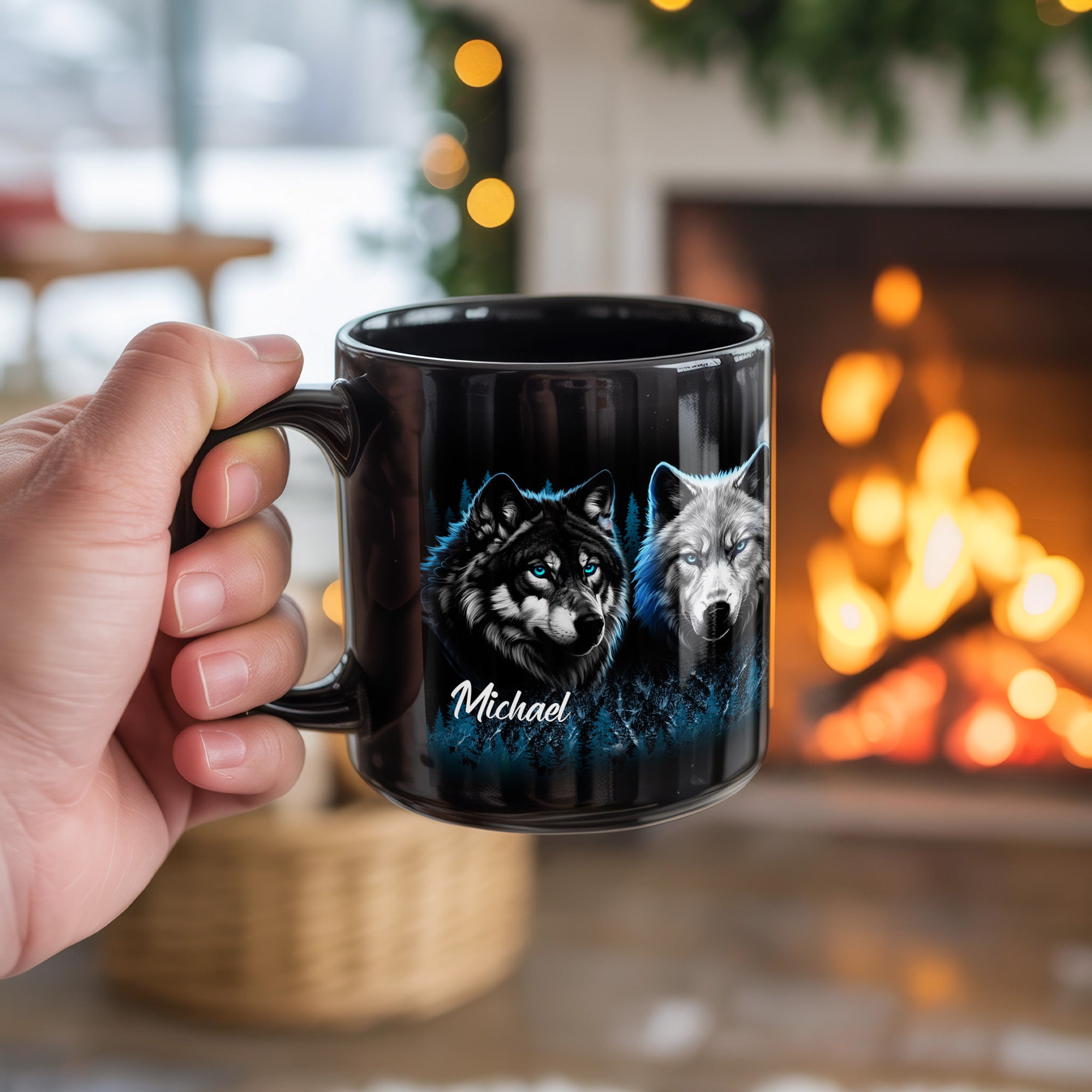 Personalized Wolf Spirit Mug - Mug with Native American Wolf Artwork (Custom Name)