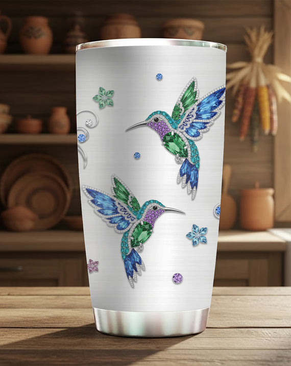 Crystal Hummingbird Tumbler Stainless Steel Drinking Cup (Custom Name)