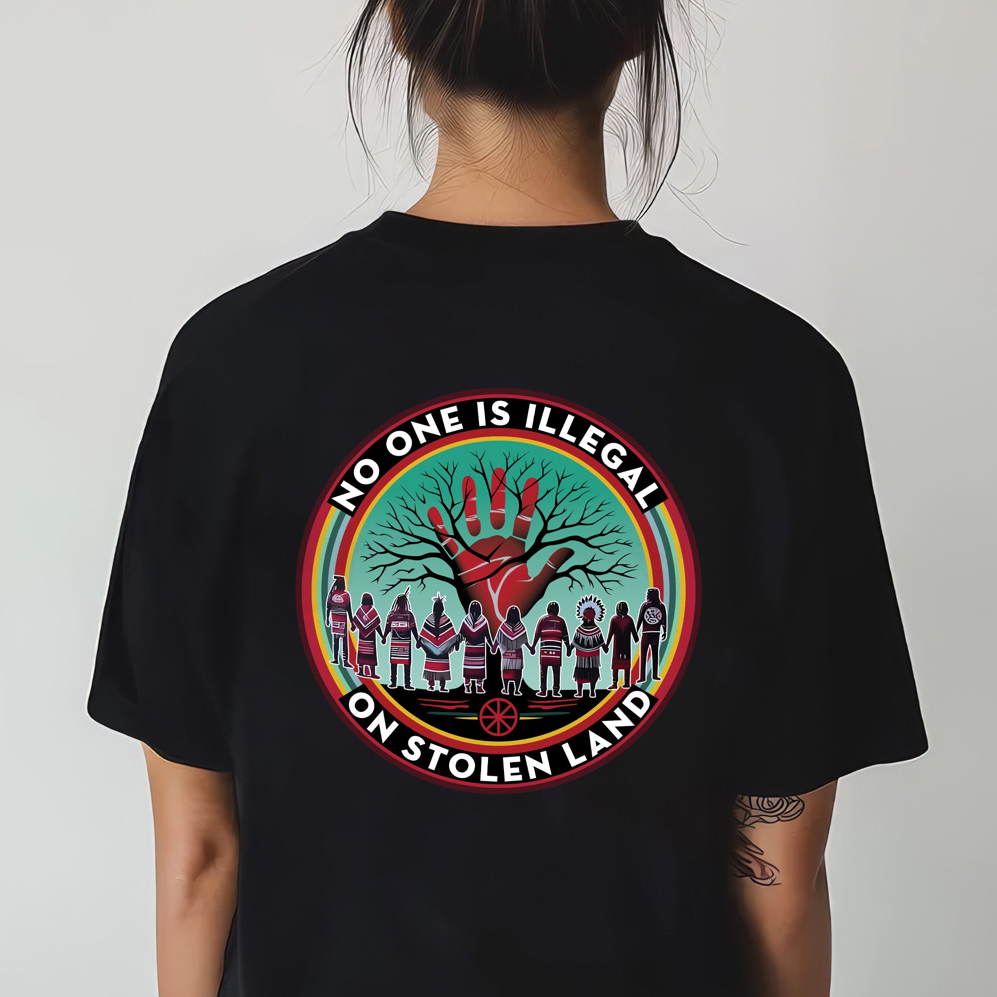[Two Sides] No One Is Illegal On Stolen Land. We Walk On Native Land - Two Sides Unisex T-Shirt/T-Shirt V-Neck/Hoodie/Sweatshirt N27