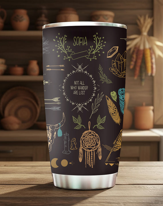 Boho Dreamcatcher Tumbler Stainless Steel Drinking Cup (Custom Name)