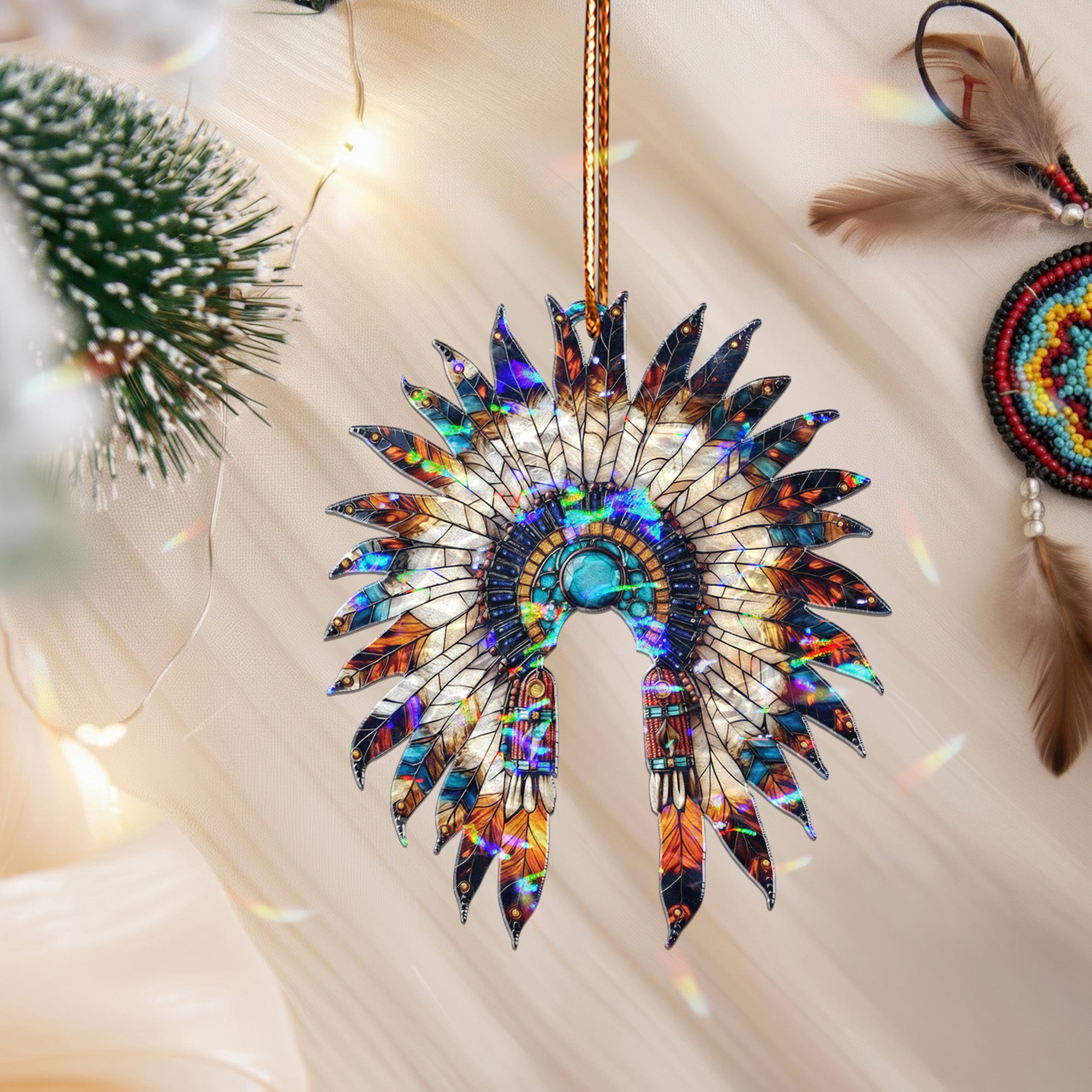 Wavy Acrylic Chief Headdress Suncatcher Ornament Unique Christmas Gift Decor