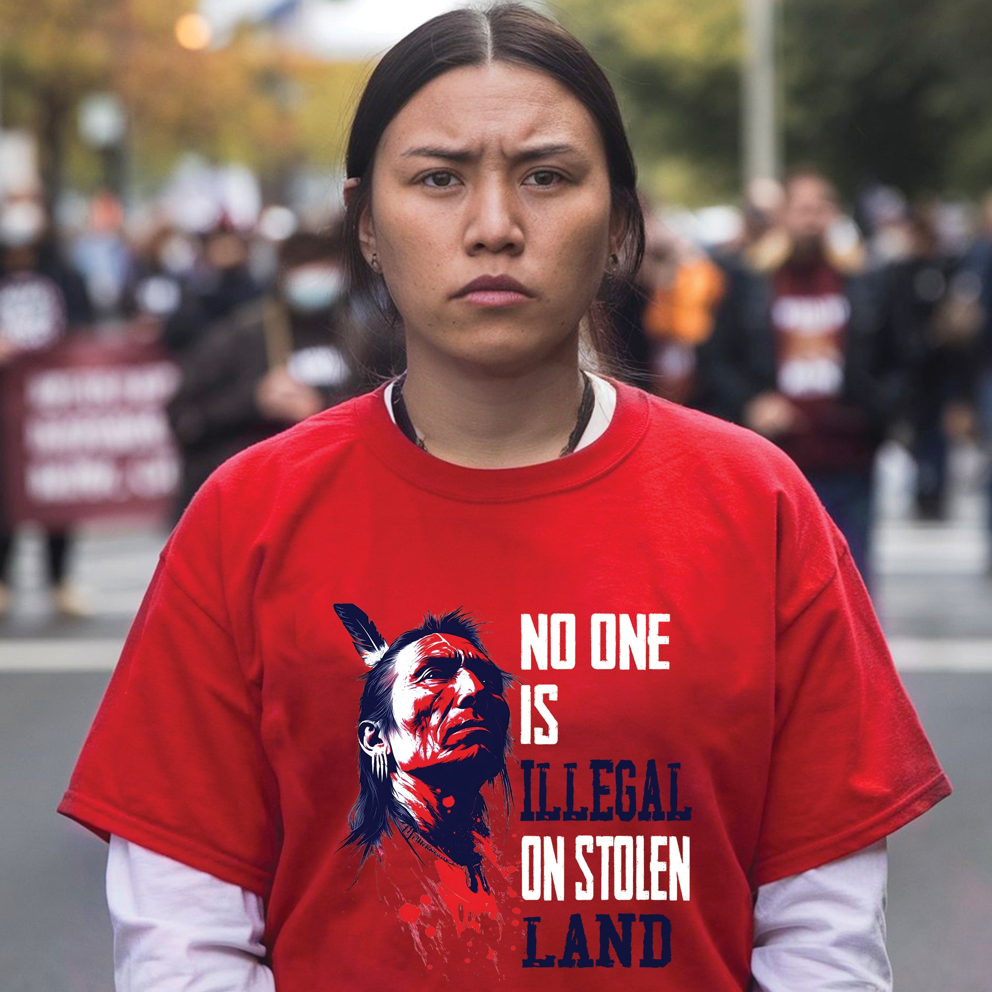 No One Is Illegal On Stolen Land Native American Warrior Unisex T-shirt/V-neck T-shirt/Hoodie/Sweatshirt
