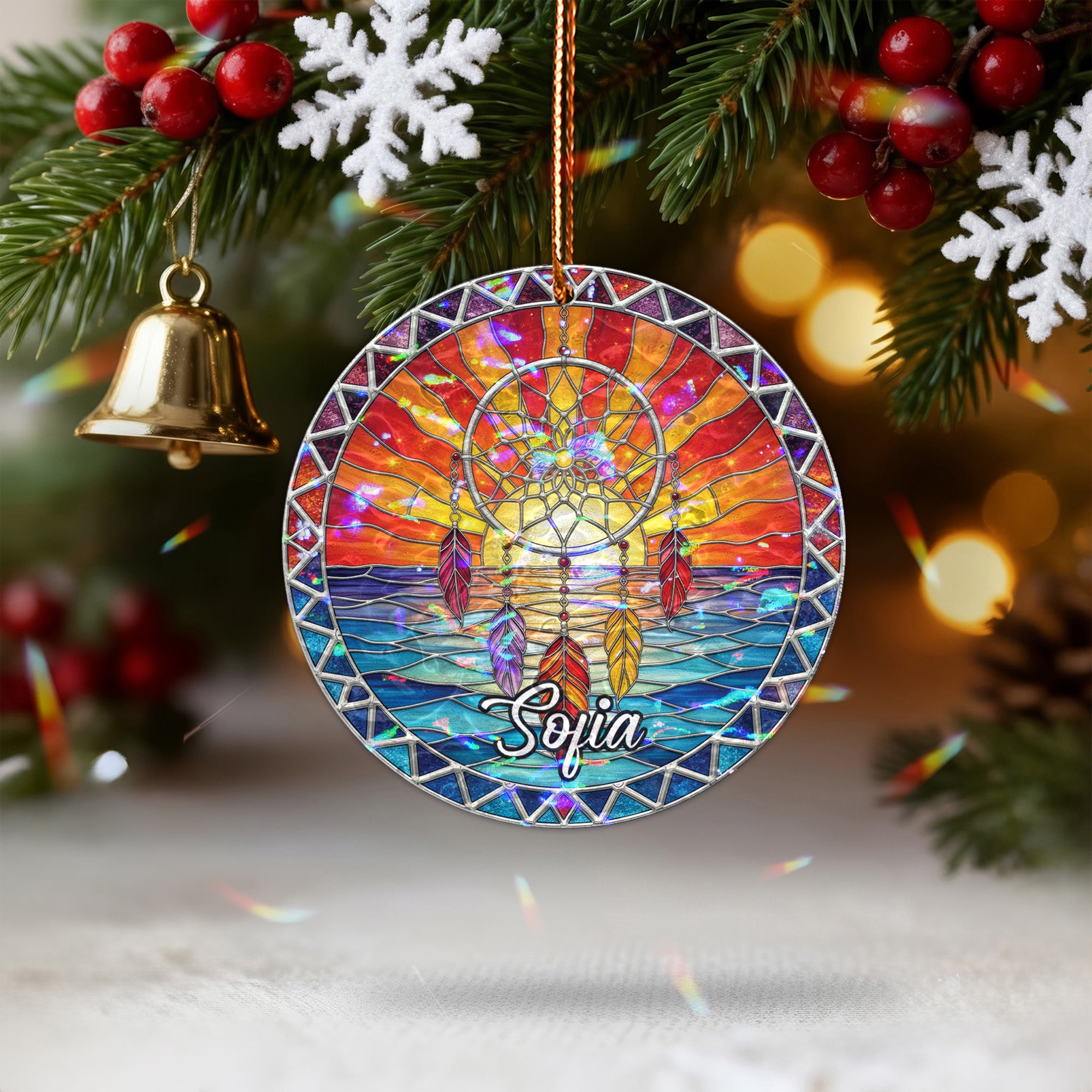 Sunset Waves Dreamcatcher Acrylic Suncatcher Ornament Unique Christmas Gift Decor (Custom Name)