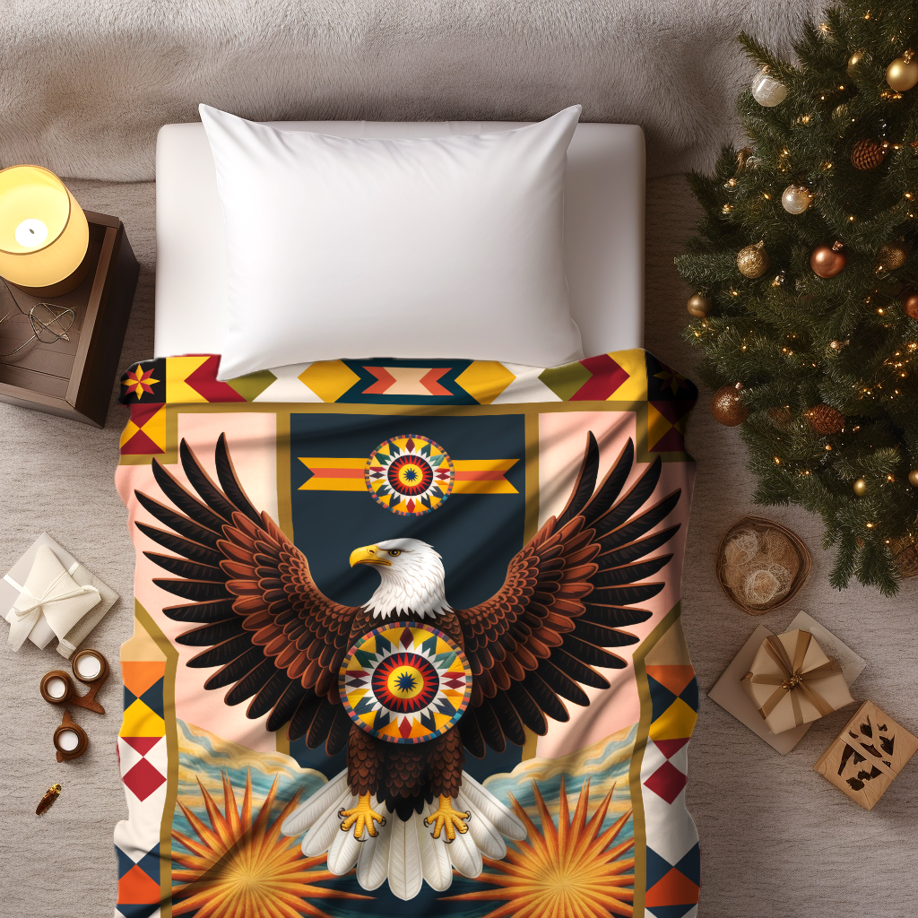 Sacred Eagle of Freedom Native American Cozy Fleece Blanket