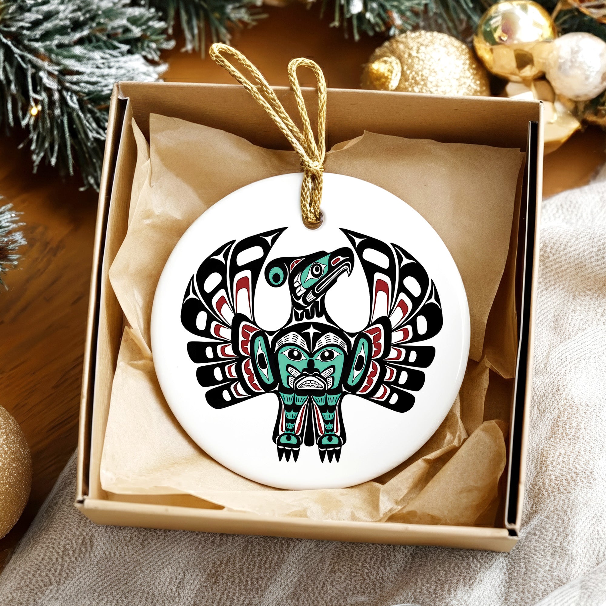 Native American Thunderbird Ceramic Ornament – Indigenous Pacific Northwest Tribal Art Decor