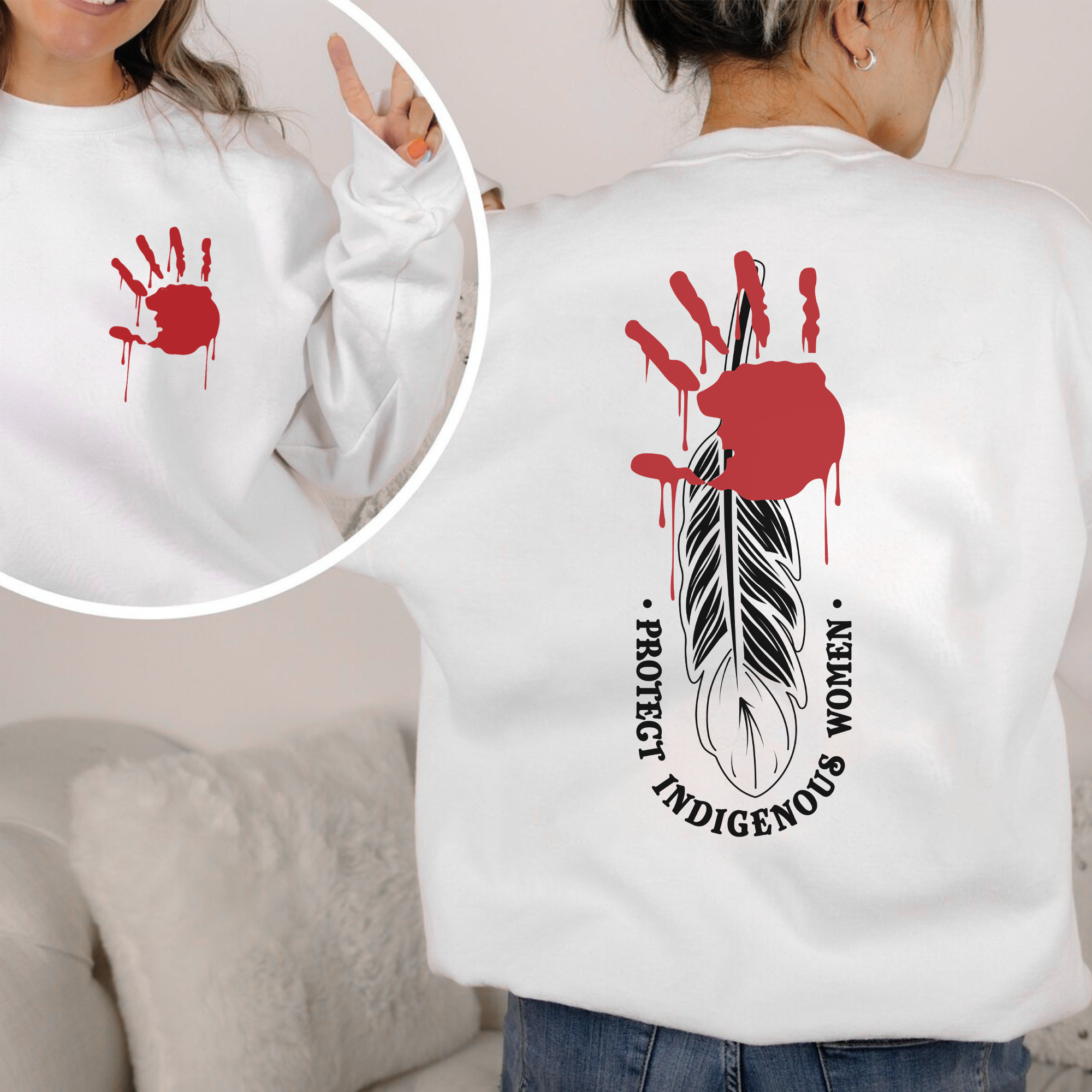 Protect Indigenous Women Red Hand- Unisex T-Shirt/T-Shirt V-Neck/Hoodie/Sweatshirt-Two Sides