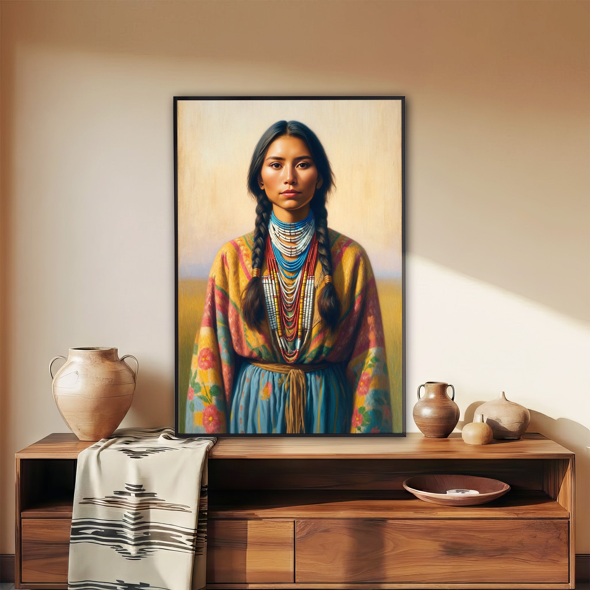 Custom Native American Women Standing Photo Canvas Art Gift Home Decor