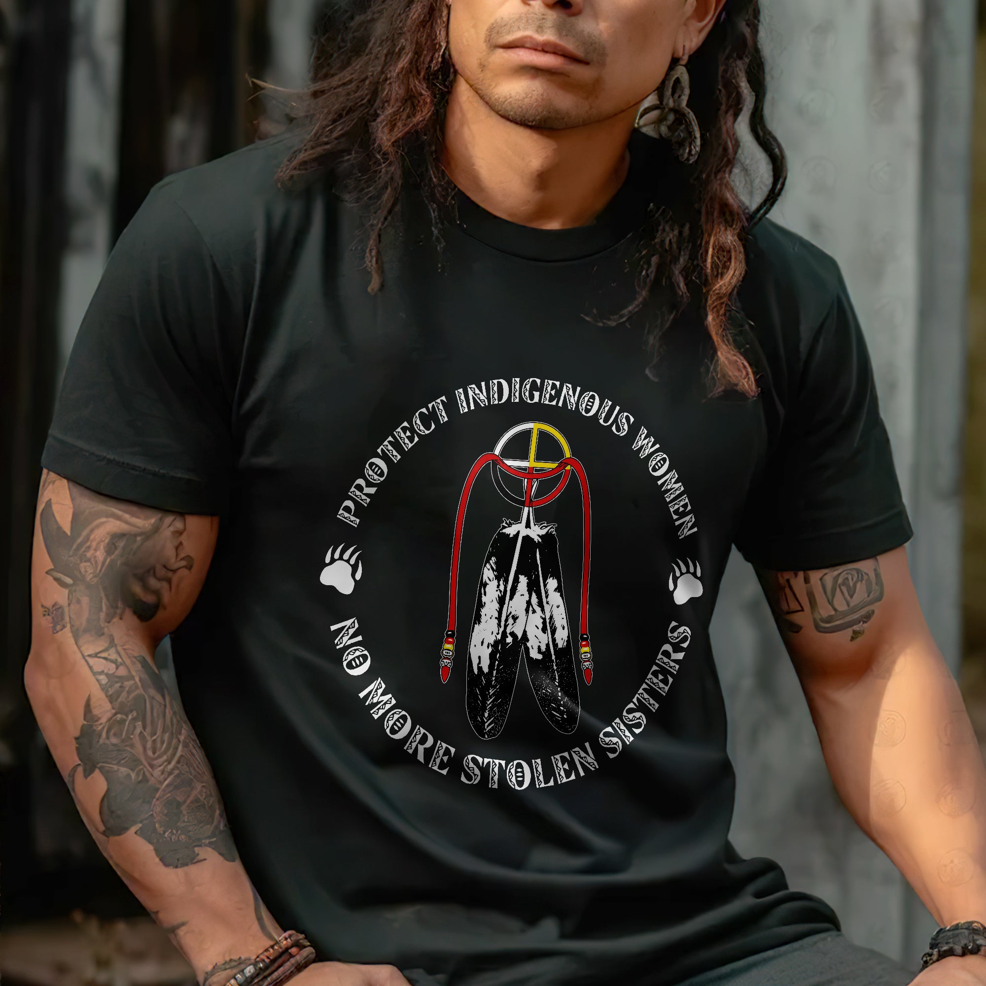 Sacred Feather MMIW - Protect Indigenous Women Medicine Wheel Unisex T-shirt/T-shirt V-Neck/Hoodie/Sweatshirt