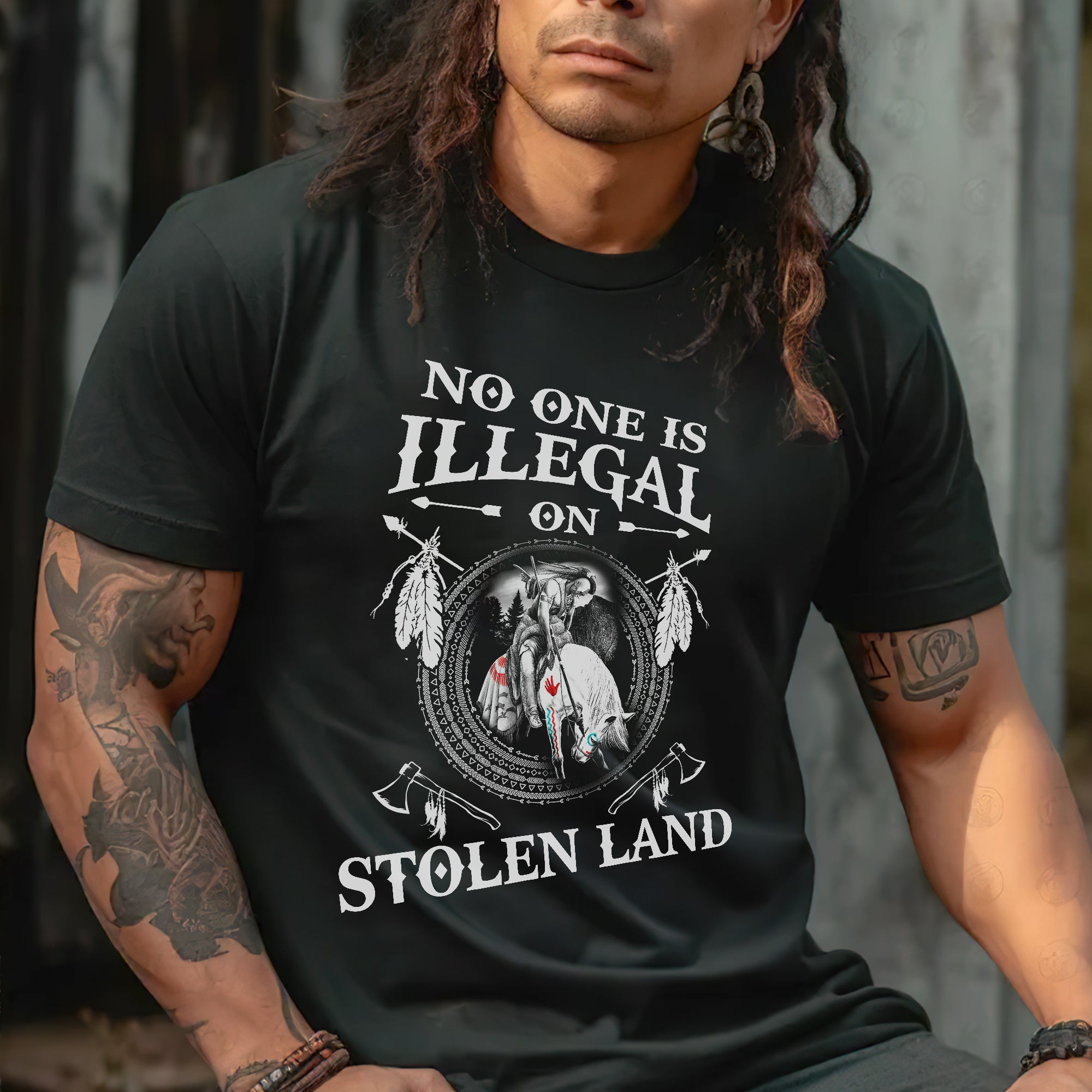 No One Is Illegal On Stolen Land. We Walk On Native Land Style 5 - One Side Unisex T-Shirt/Hoodie/Sweatshirt