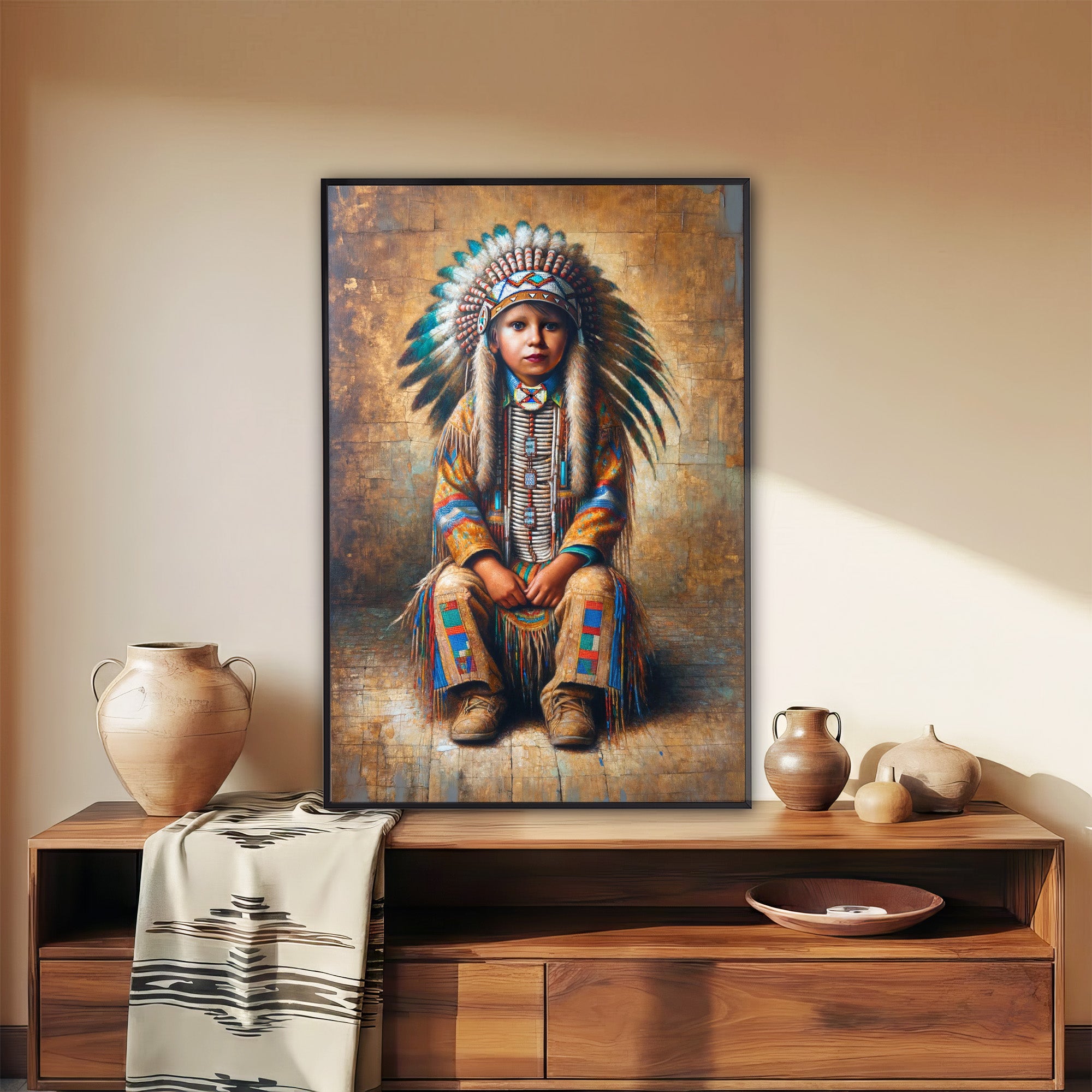 Custom Native American Child Photo Canvas Art Gift Home Decor