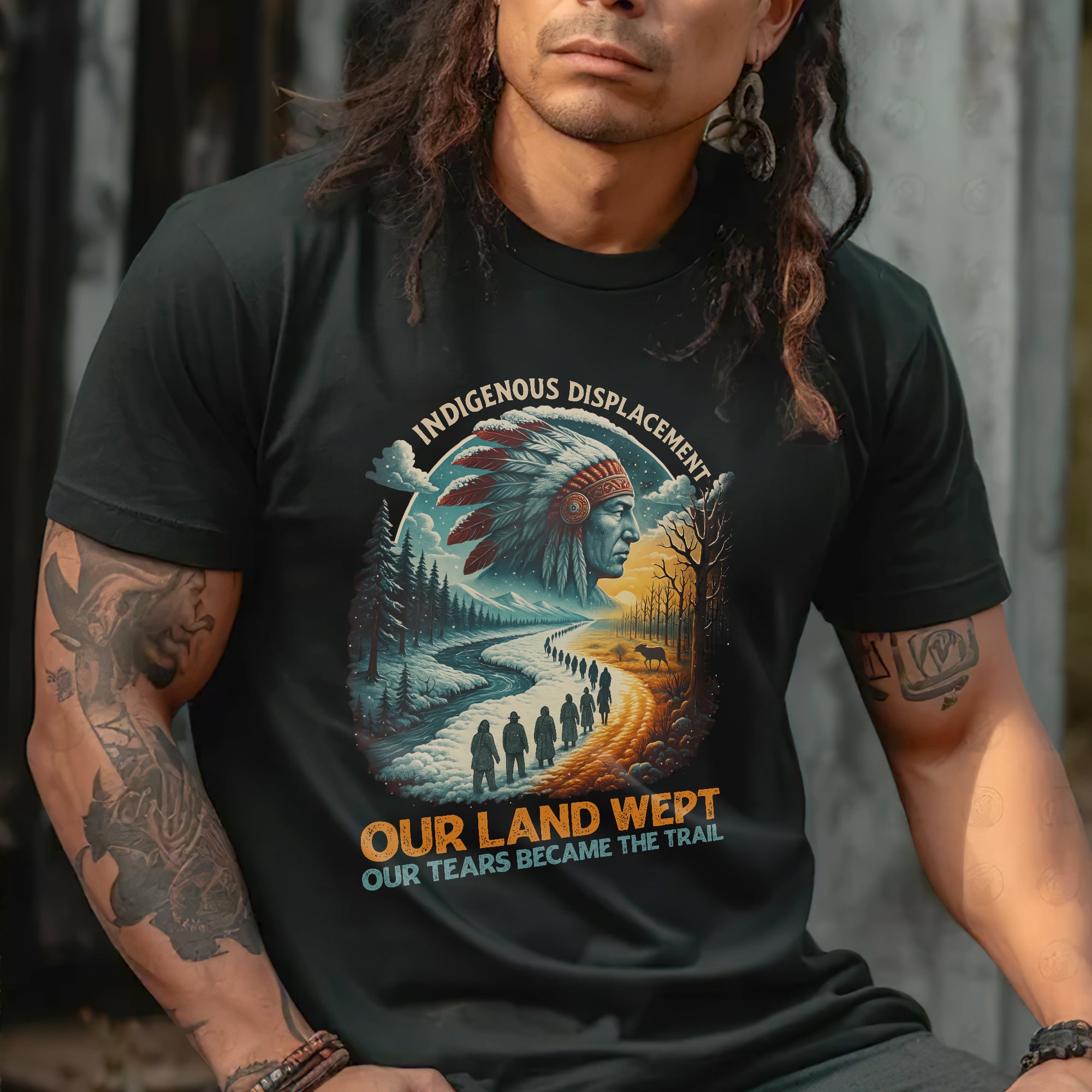 Indigenous Displacement – Tears Become The Trail - Unisex T-Shirt/T-Shirt V-Neck/Hoodie/Sweatshirt