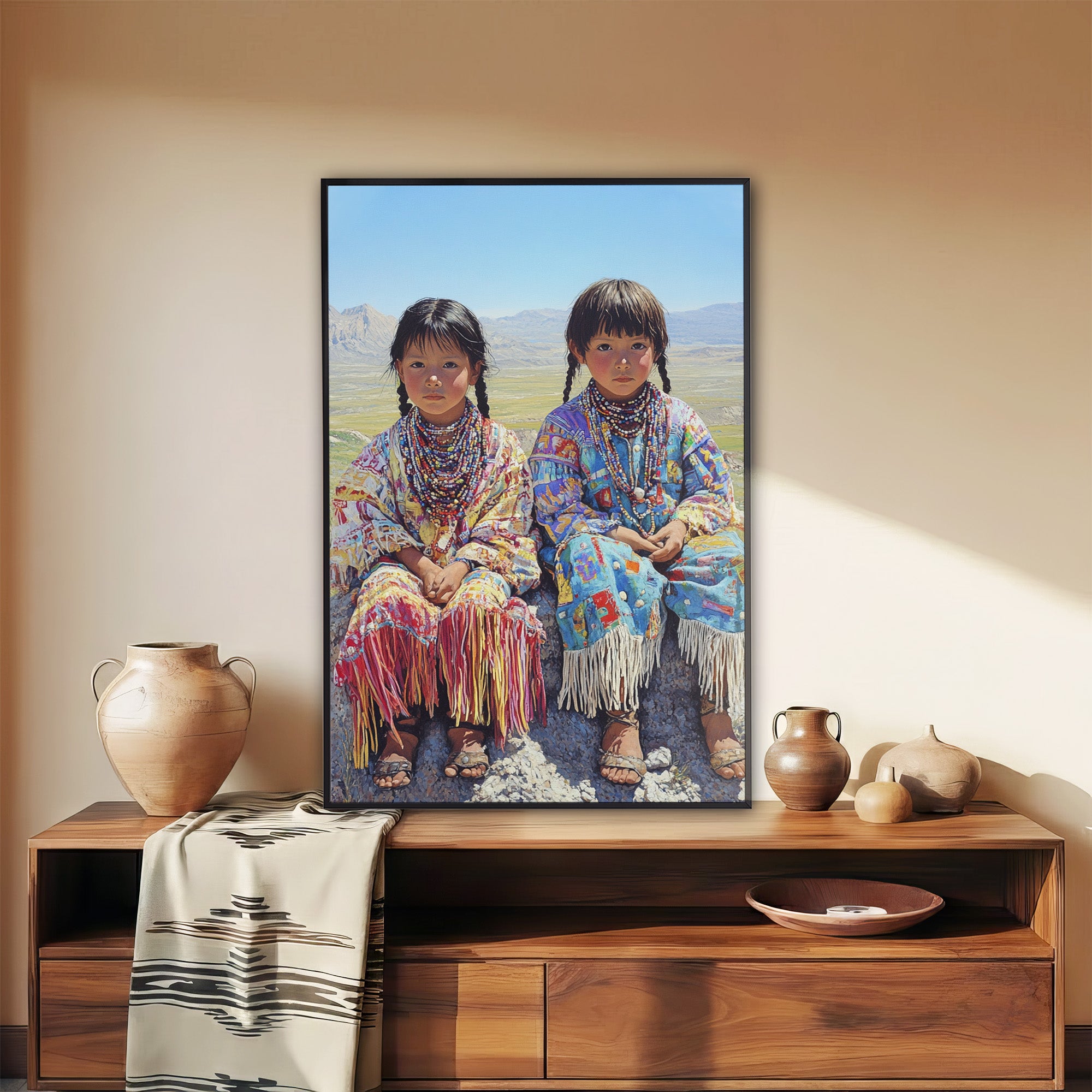 Custom Native American Children Portrait Photo Canvas Art Gift Home Decor