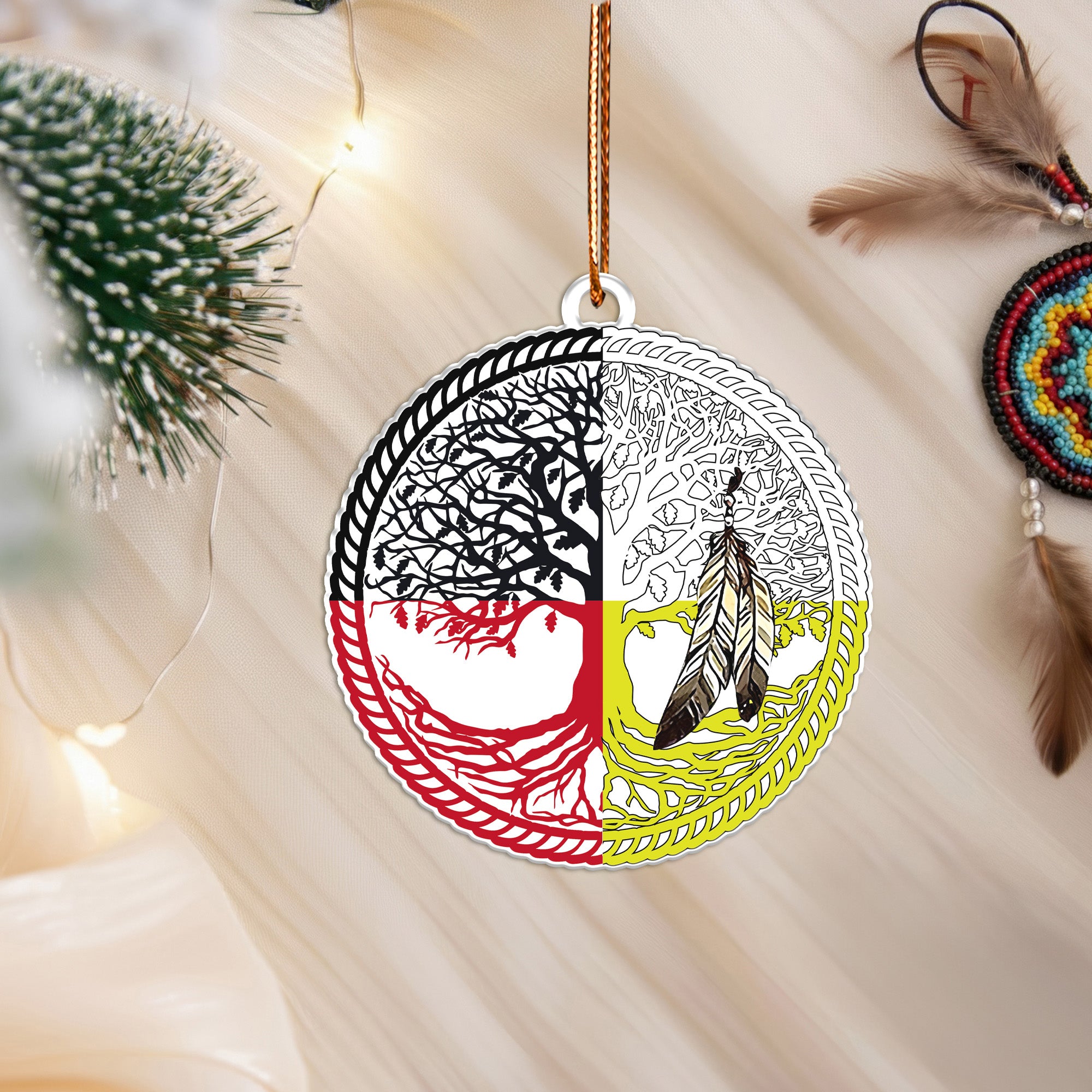 Sacred Circle Feather Ornament Unique Christmas Gift Decor Flat Acrylic