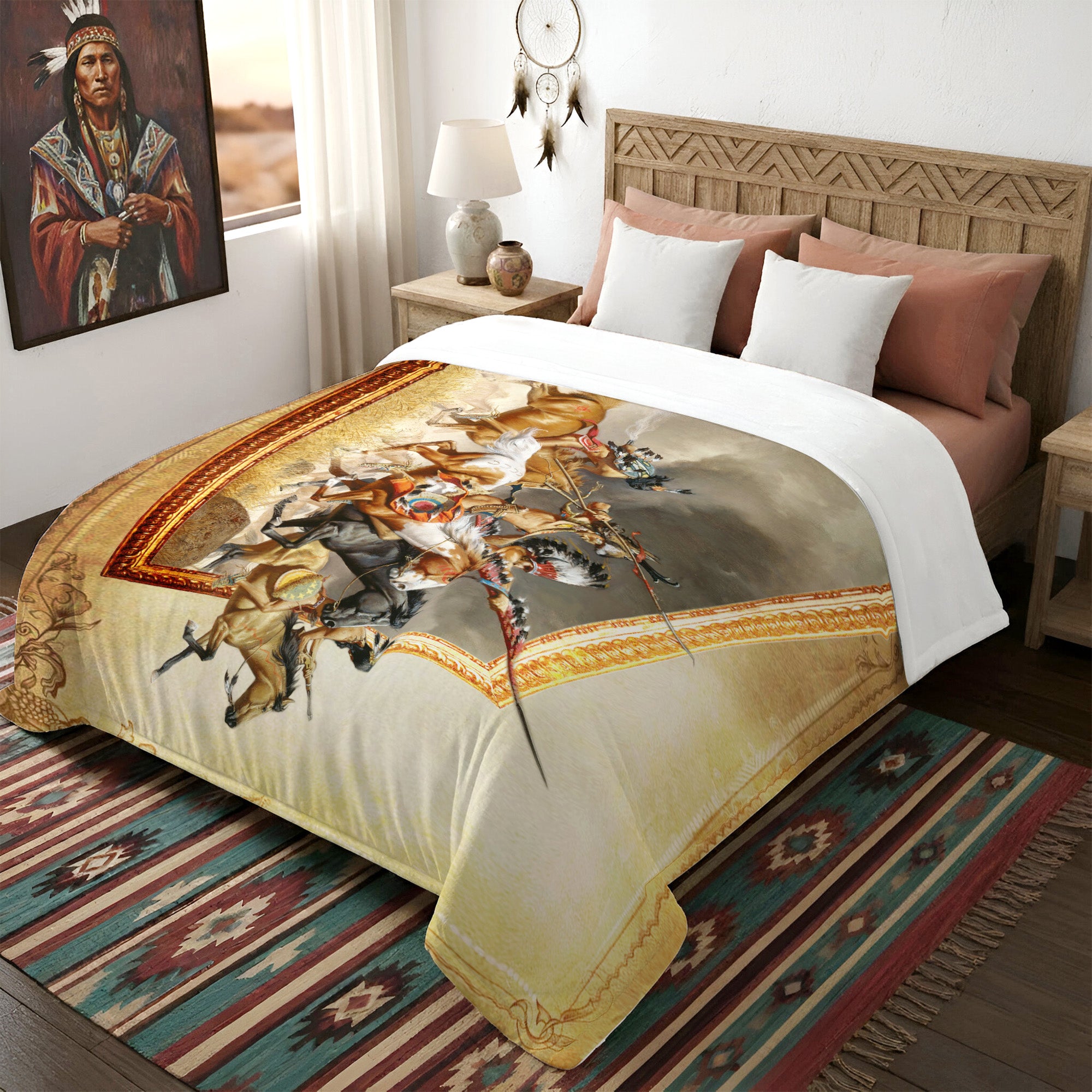 Native American Warriors Art Soft And Warm Premium Fleece Blanket