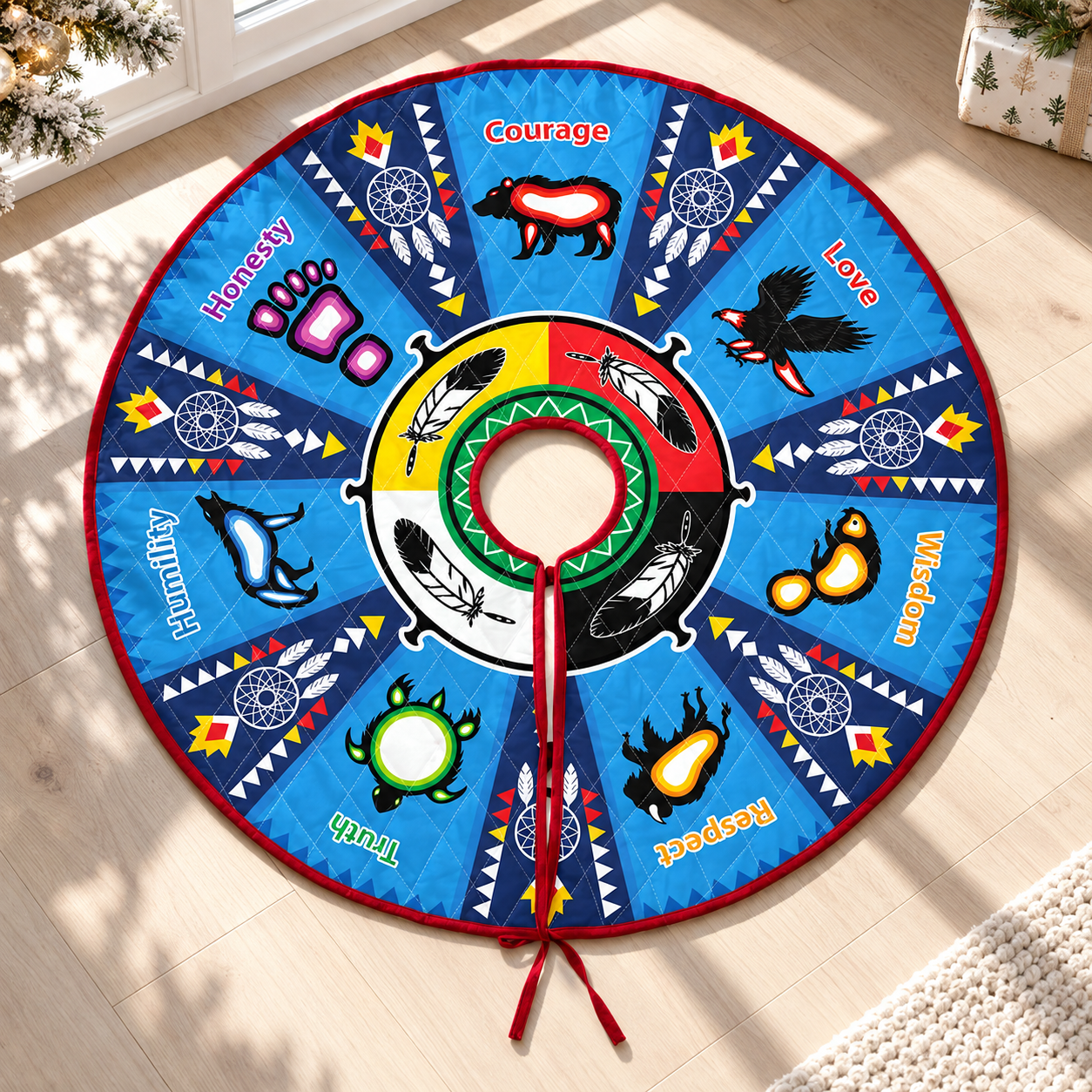 Seven Grandfather Teachings - Quilted Tree Skirt Holiday Decor