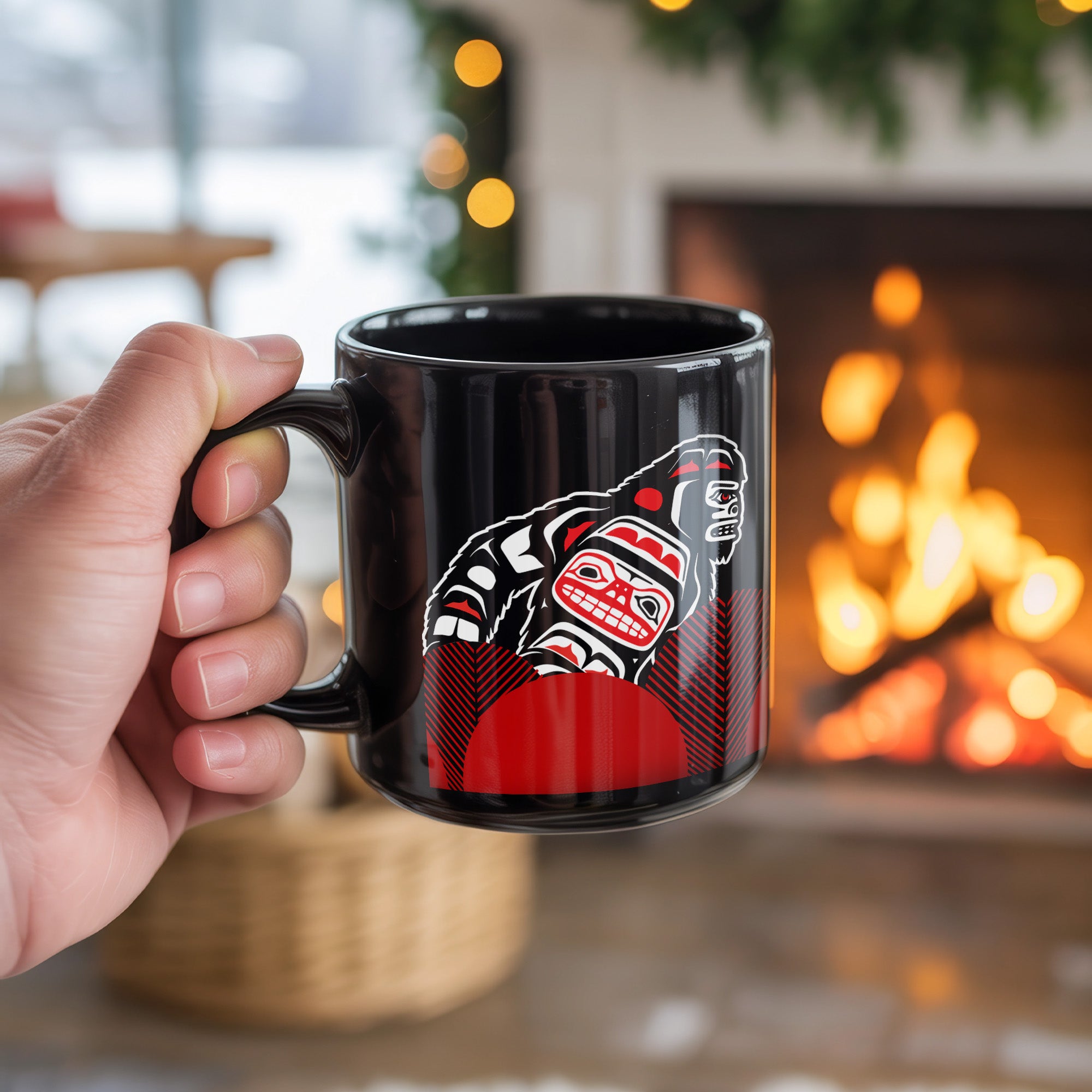 Native American Art Mug – Custom Black Bear & Red Design