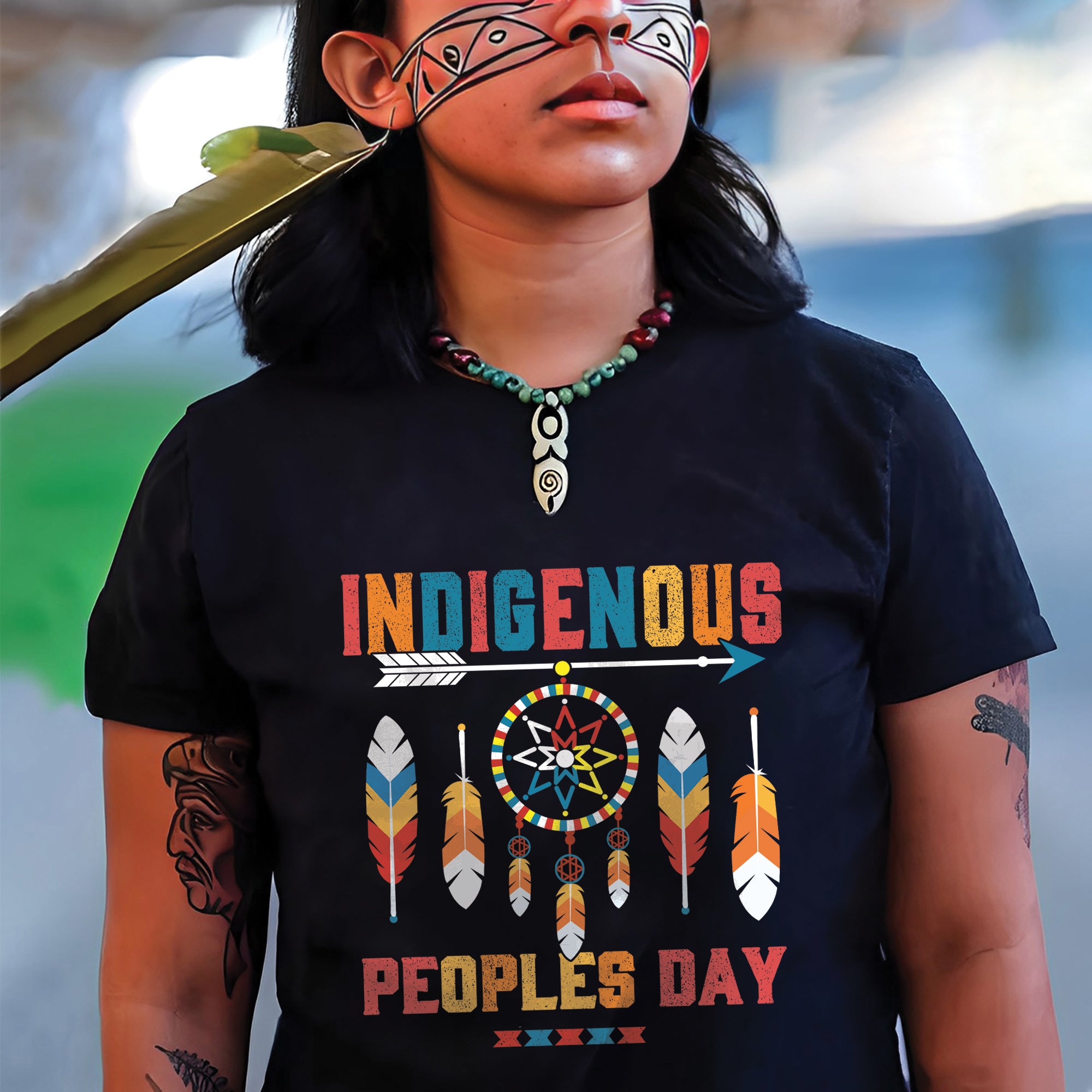 Indigenous Peoples Day Dreamcatcher, Arrow and Multicolor Tribal Feathers Unisex T-Shirt/T-Shirt V-Neck/Hoodie/Sweatshirt