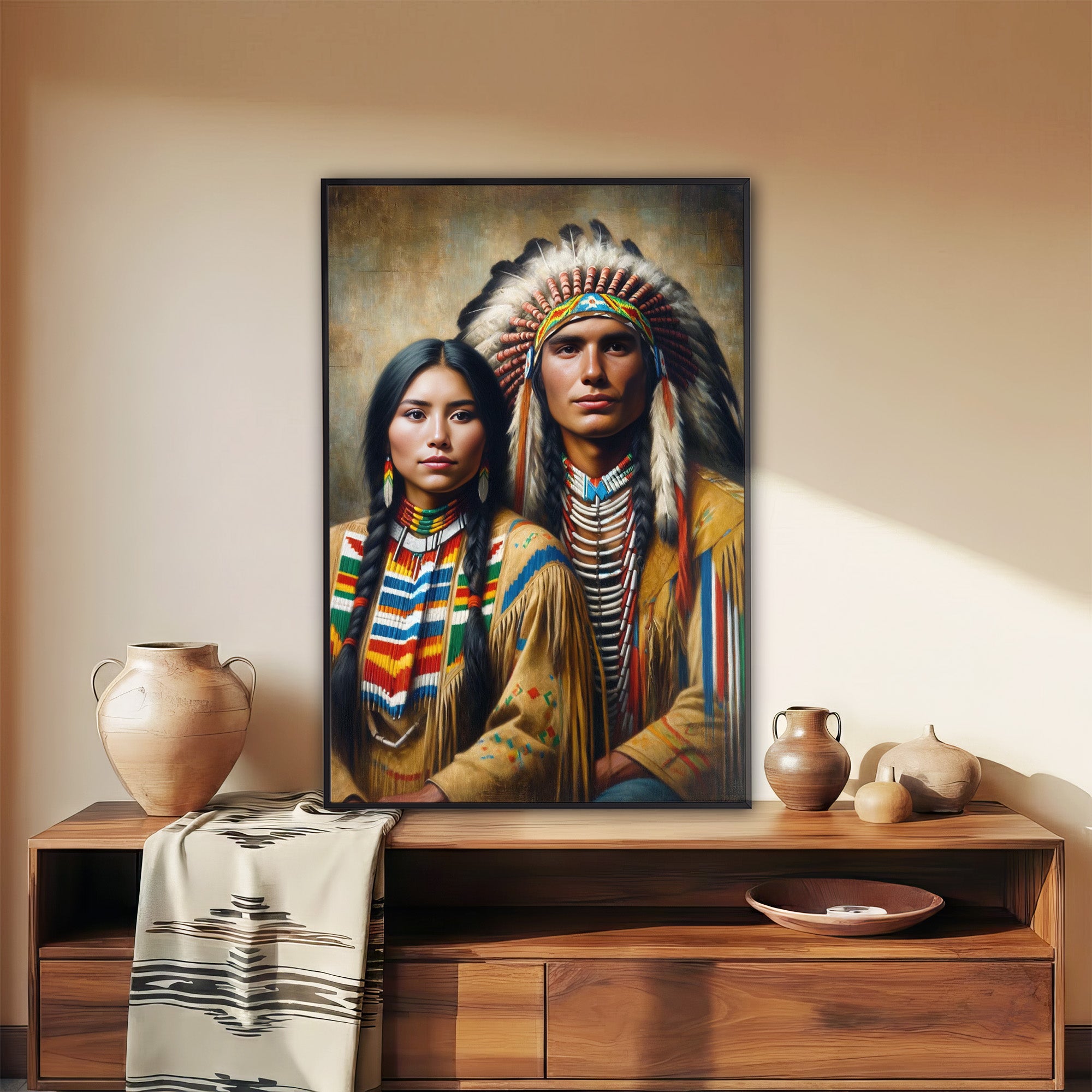 Custom Native American Couple Portrait Photo Canvas Art Gift Home Decor