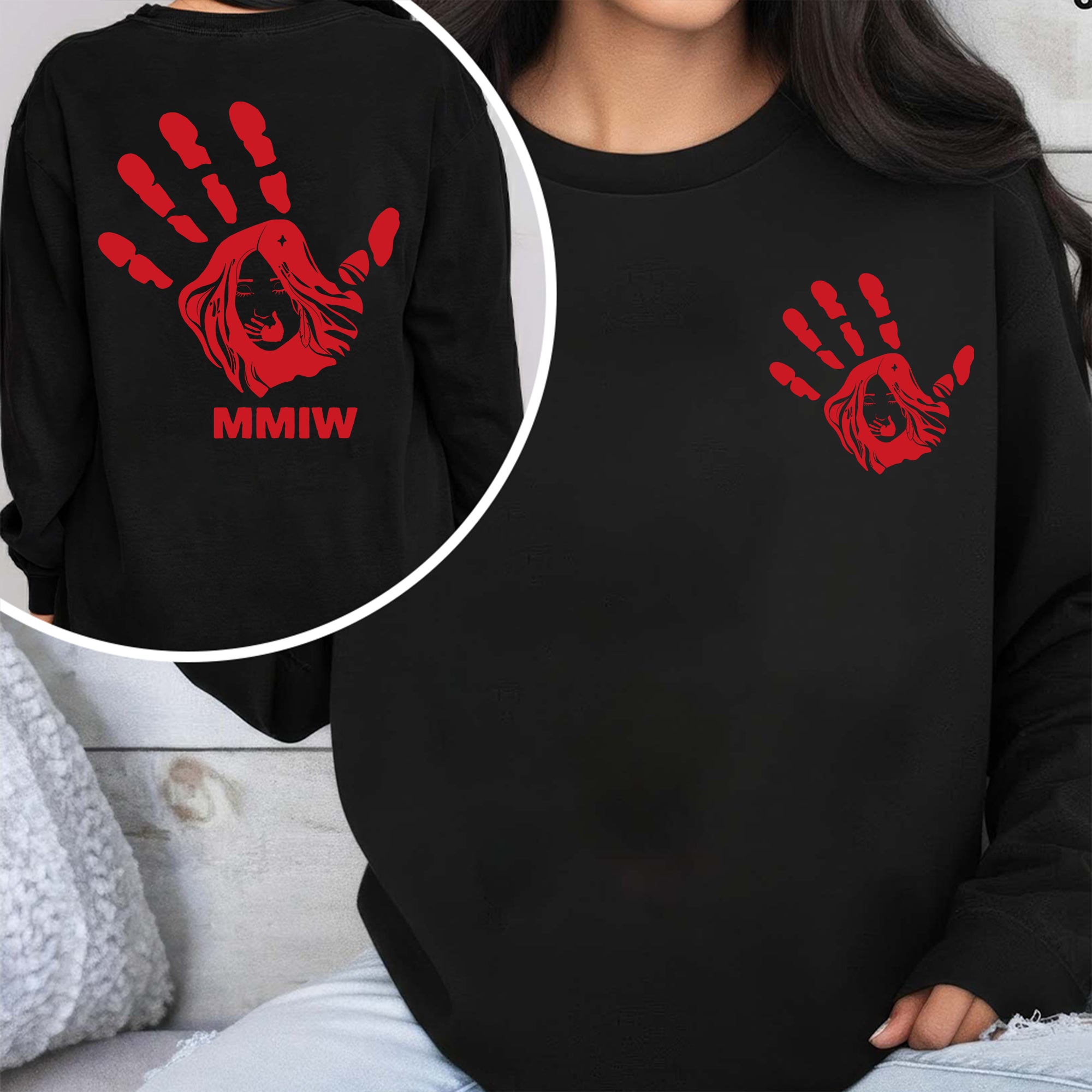 [Two Sides] MMIW Red Handprint Missing and Murdered Indigenous Women Awareness Unisex Tank Top/Long Sleeve/Hoodie Zip