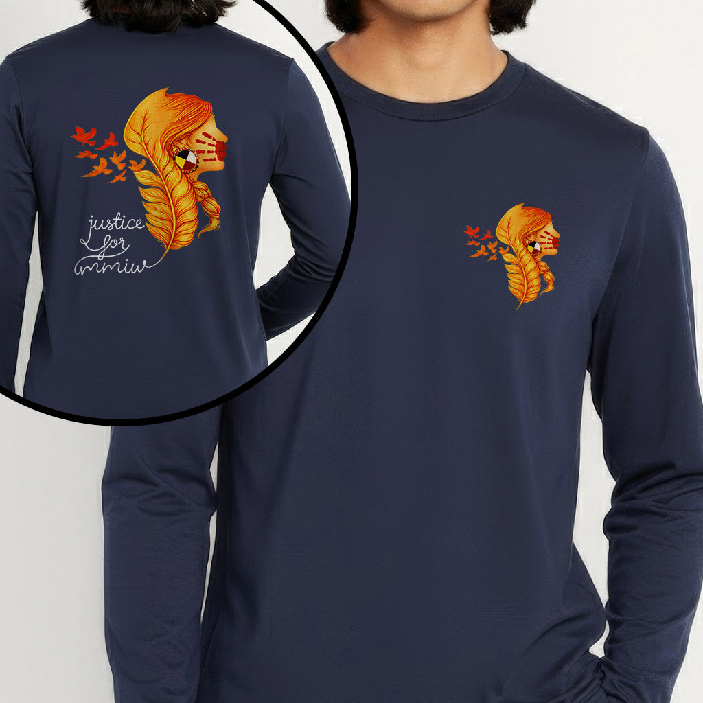 [Two Sides] Justice for MMIW Hoodie - Indigenous Woman with Feather Design Unisex Tank Top/Long Sleeve/Hoodie Zip