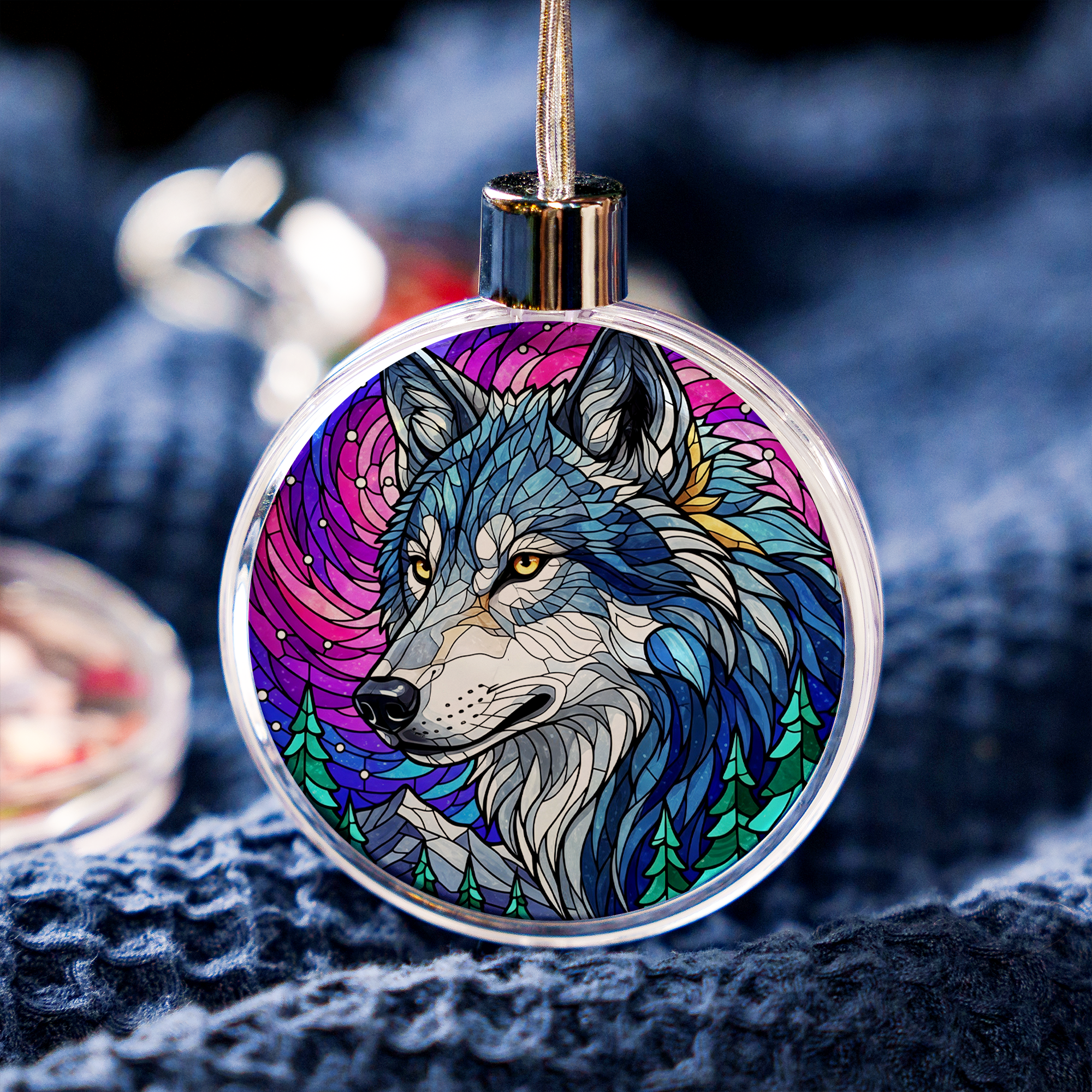 Stained Glass Wolf Clear Plastic and Aluminium Ornament Unique Christmas Gift Decor