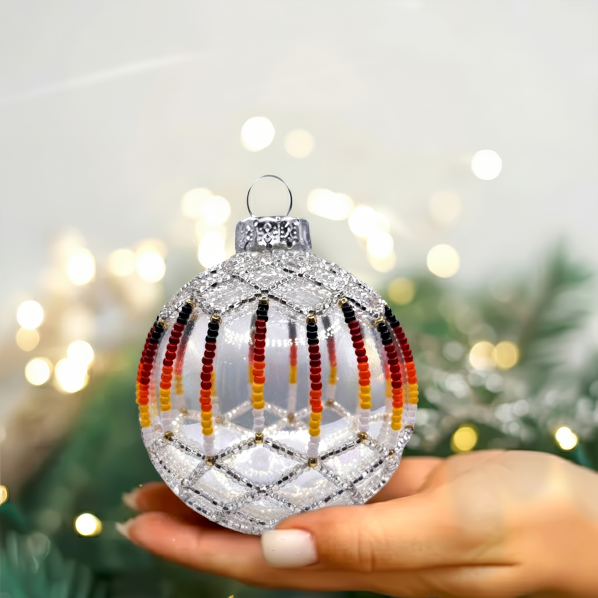 Silver Opal Beaded Ornament Handcrafted Holiday Decor Gift