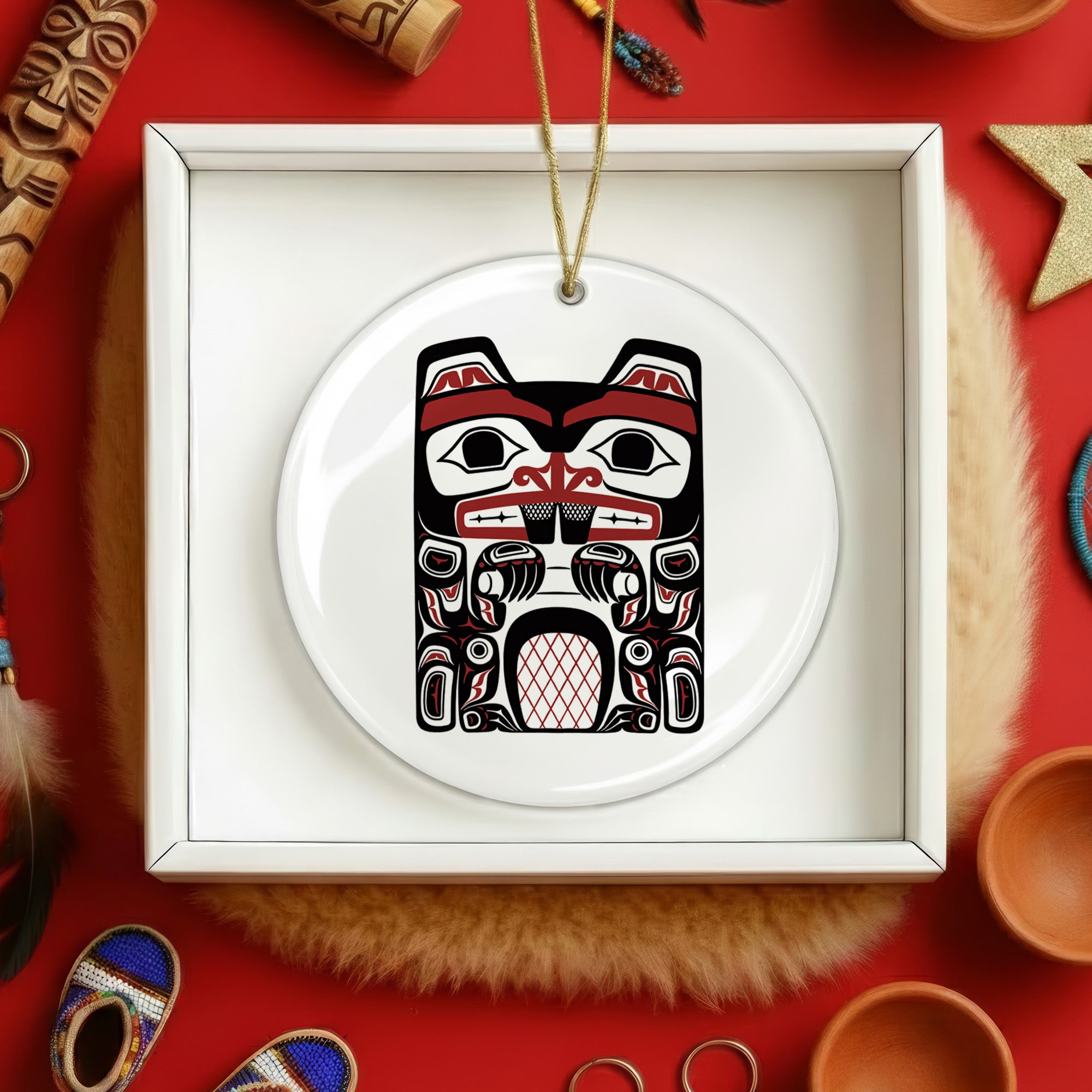 Native Beaver Spirit Ceramic Ornament – Handcrafted Indigenous Art Decoration