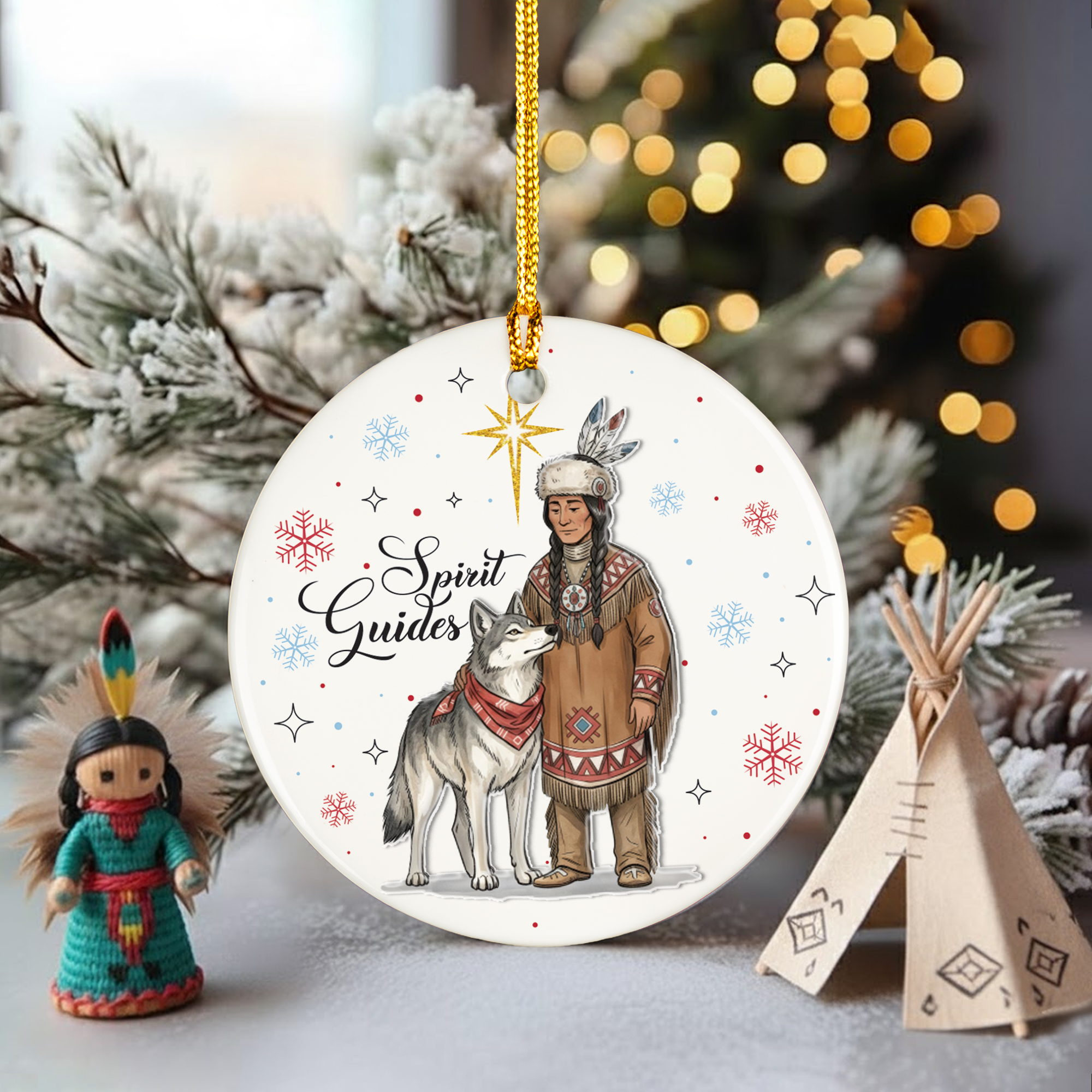 Spirit of the Wolf Native Art Ornament Ceramic & Acrylic
