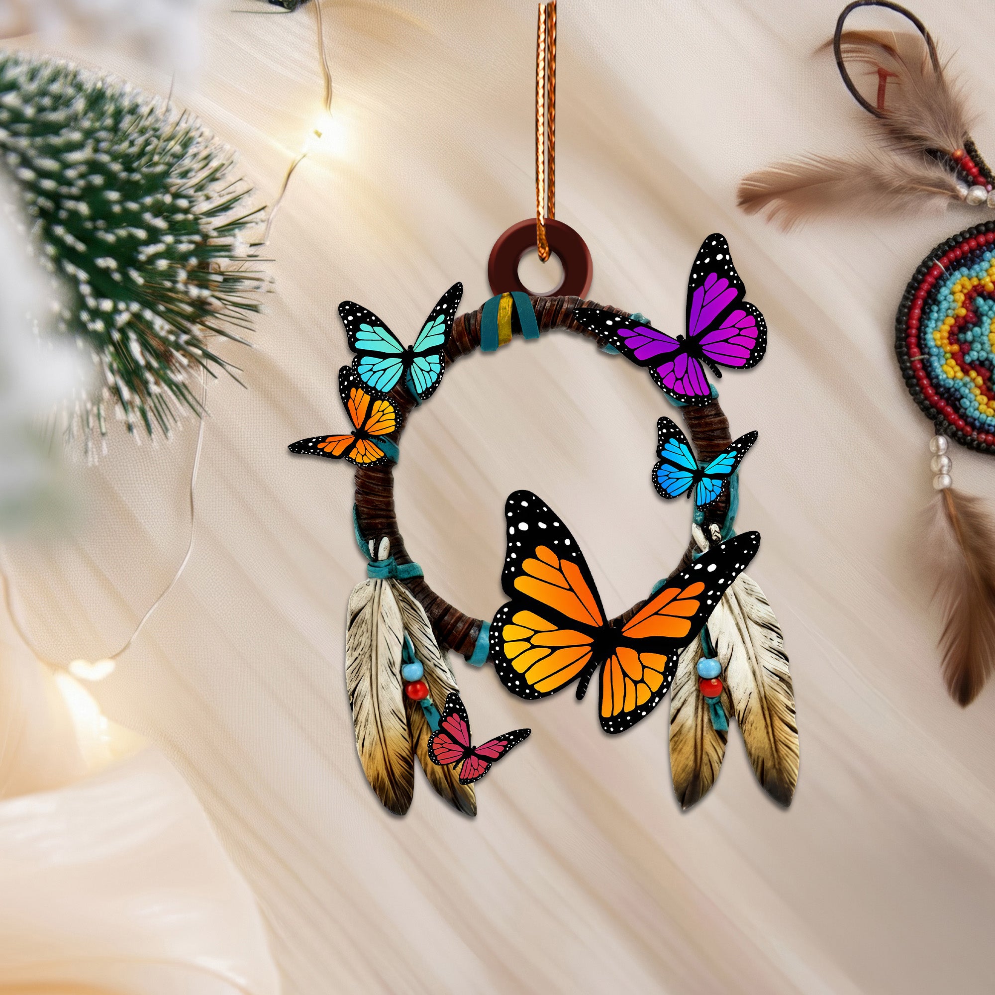 Monarch Butterfly Dreamcatcher Ornament - Unique Christmas Gift Decor Flat Acrylic