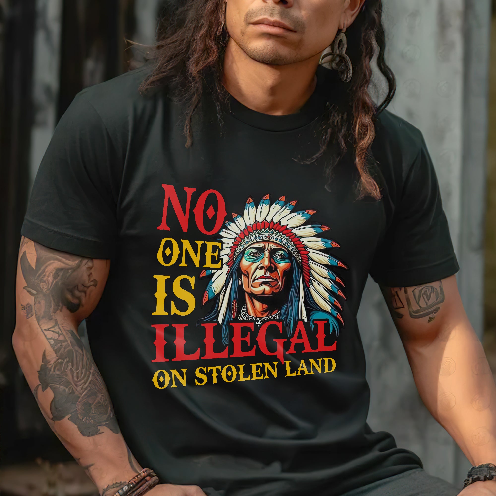 No One Is Illegal On Stolen Land. We Walk On Native Land Style 7 - One Sides Unisex T-Shirt/T-Shirt V-Neck/Hoodie/Sweatshirt