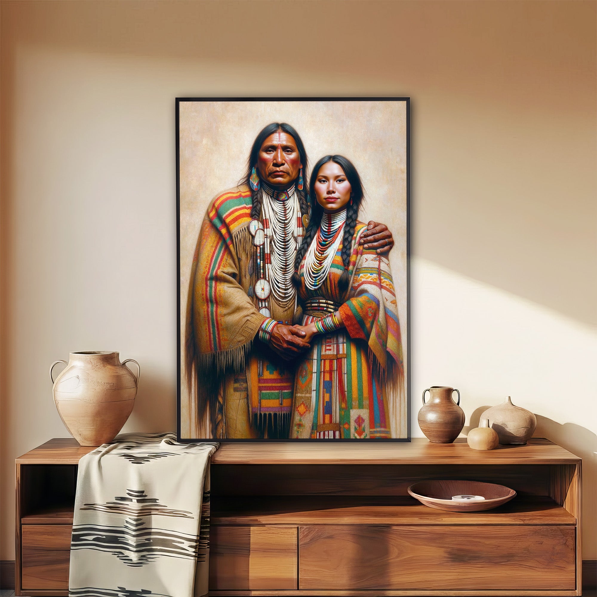 Custom Native American Couple Standing Photo Canvas Art Gift Home