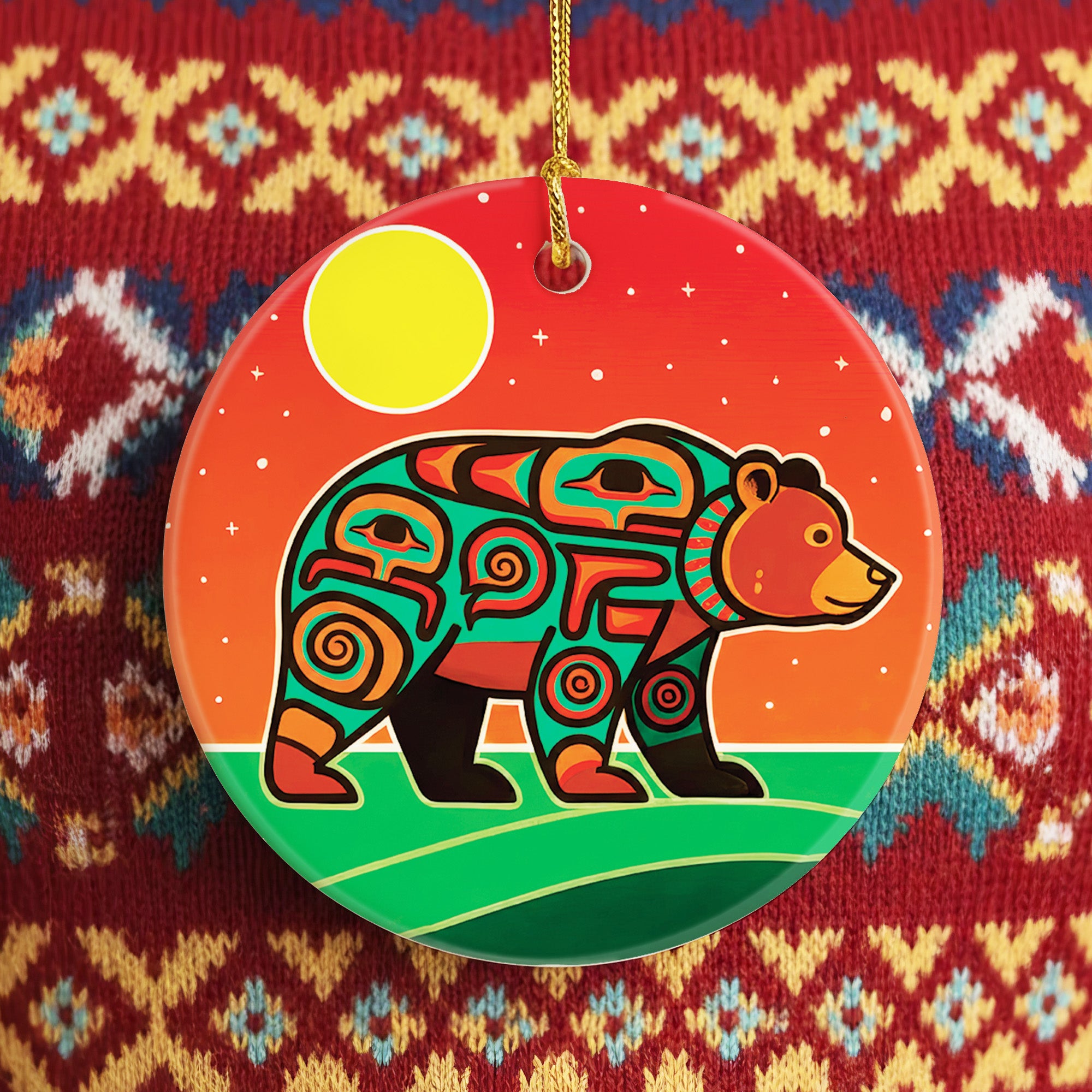 Native Tribal Bear Spirit Ceramic Ornament – Indigenous Art Decor