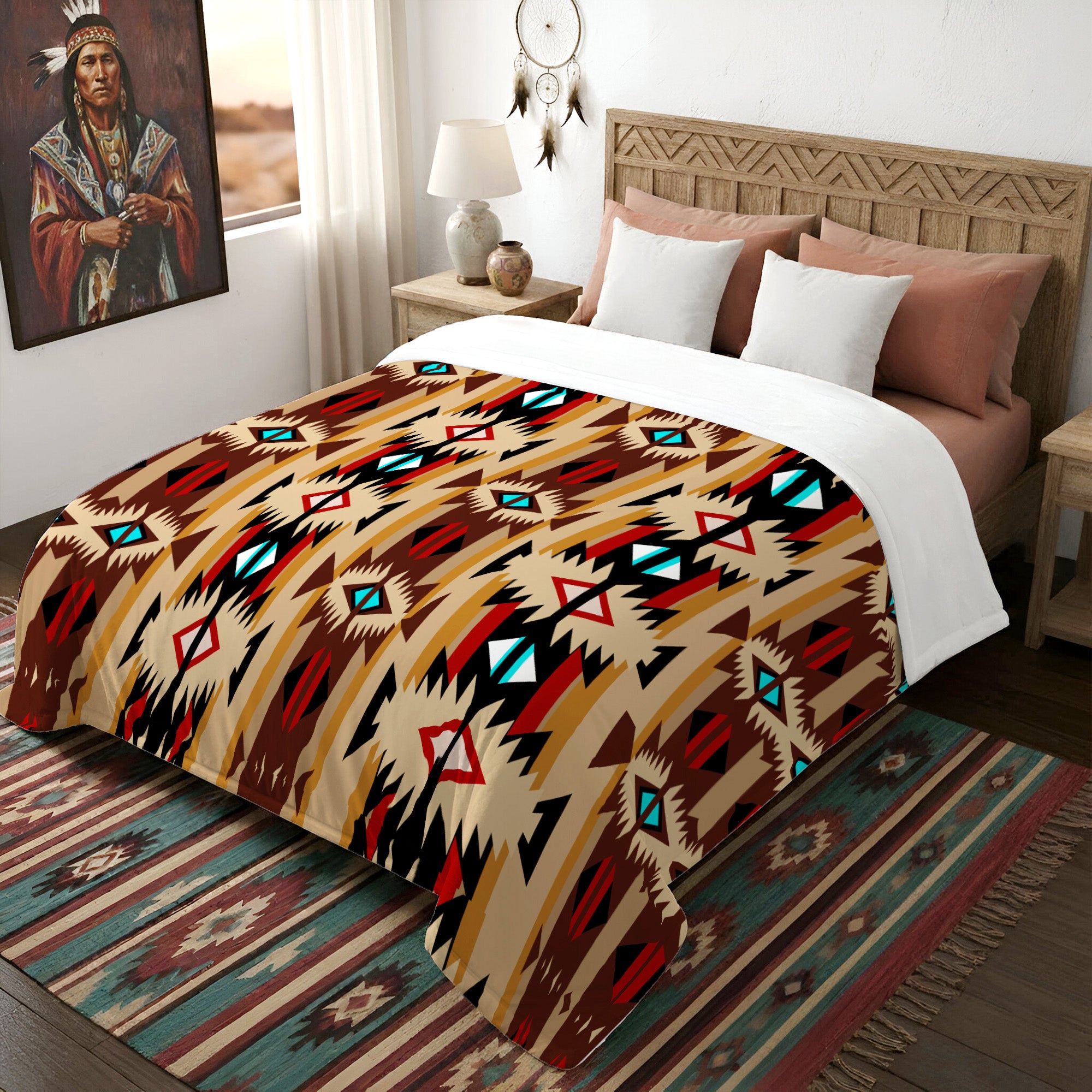 Native American Style Brown Pattern Cultural Premium Fleece Blanket