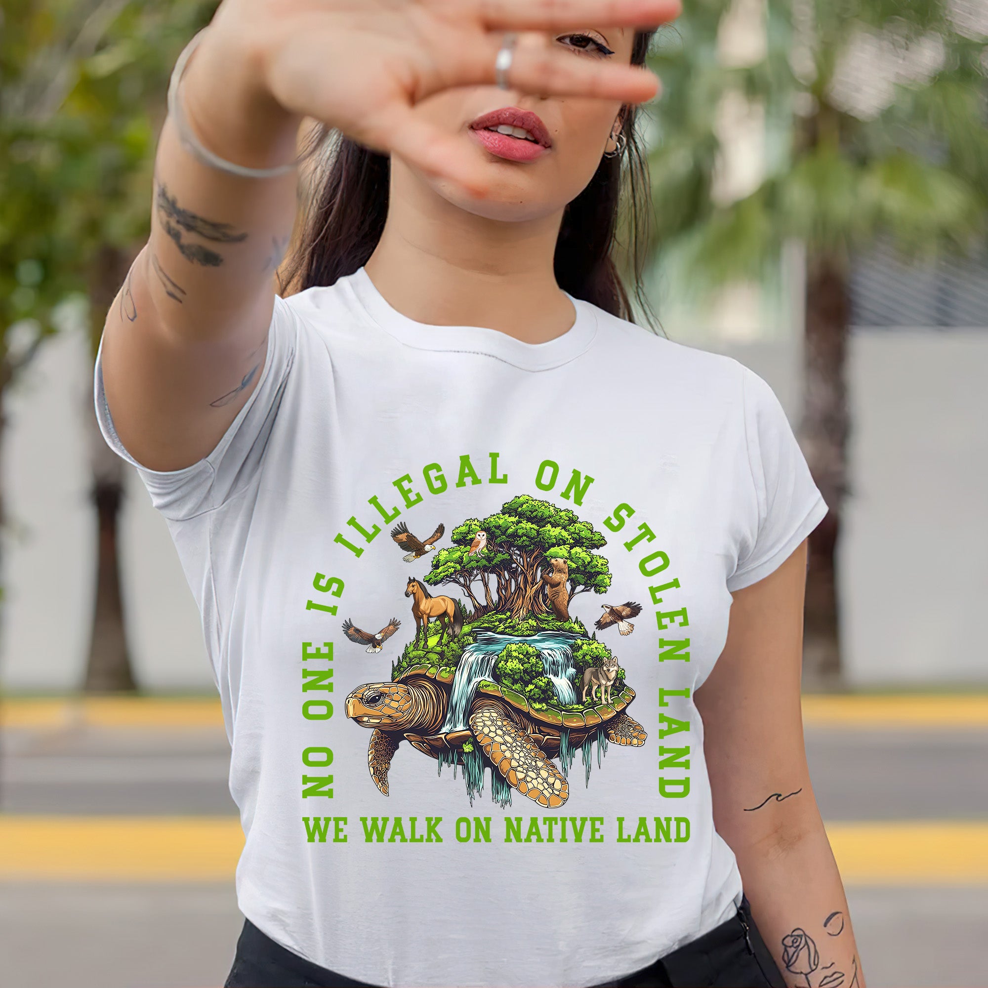 No One Is Illegal On Stolen Land. We Walk On Native Land Style 4 - One Sides Unisex T-shirt/T-shirt V-Neck/Hoodie/Sweatshirt