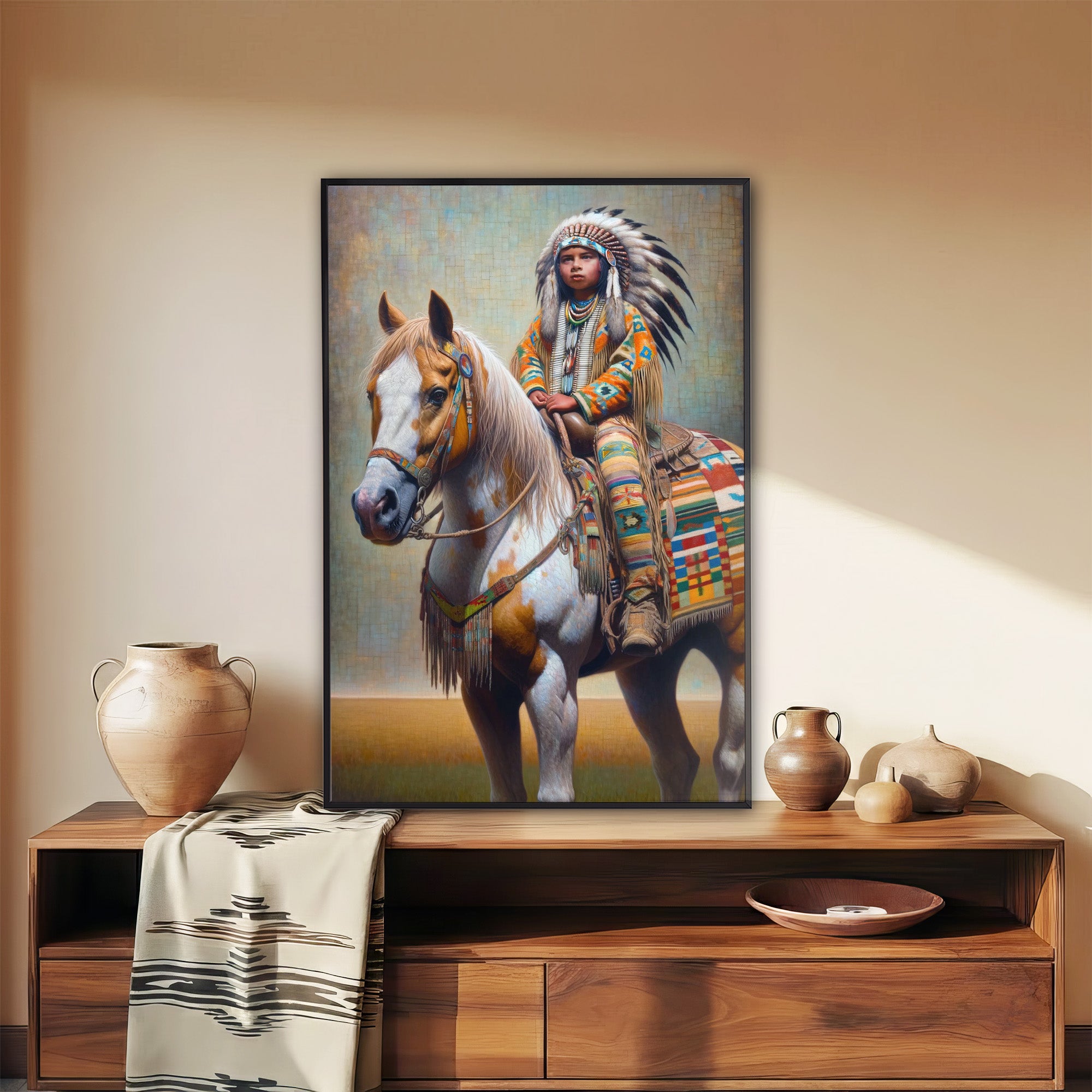 Custom Native American Child And The Horse Photo Canvas Art Gift Home Decor
