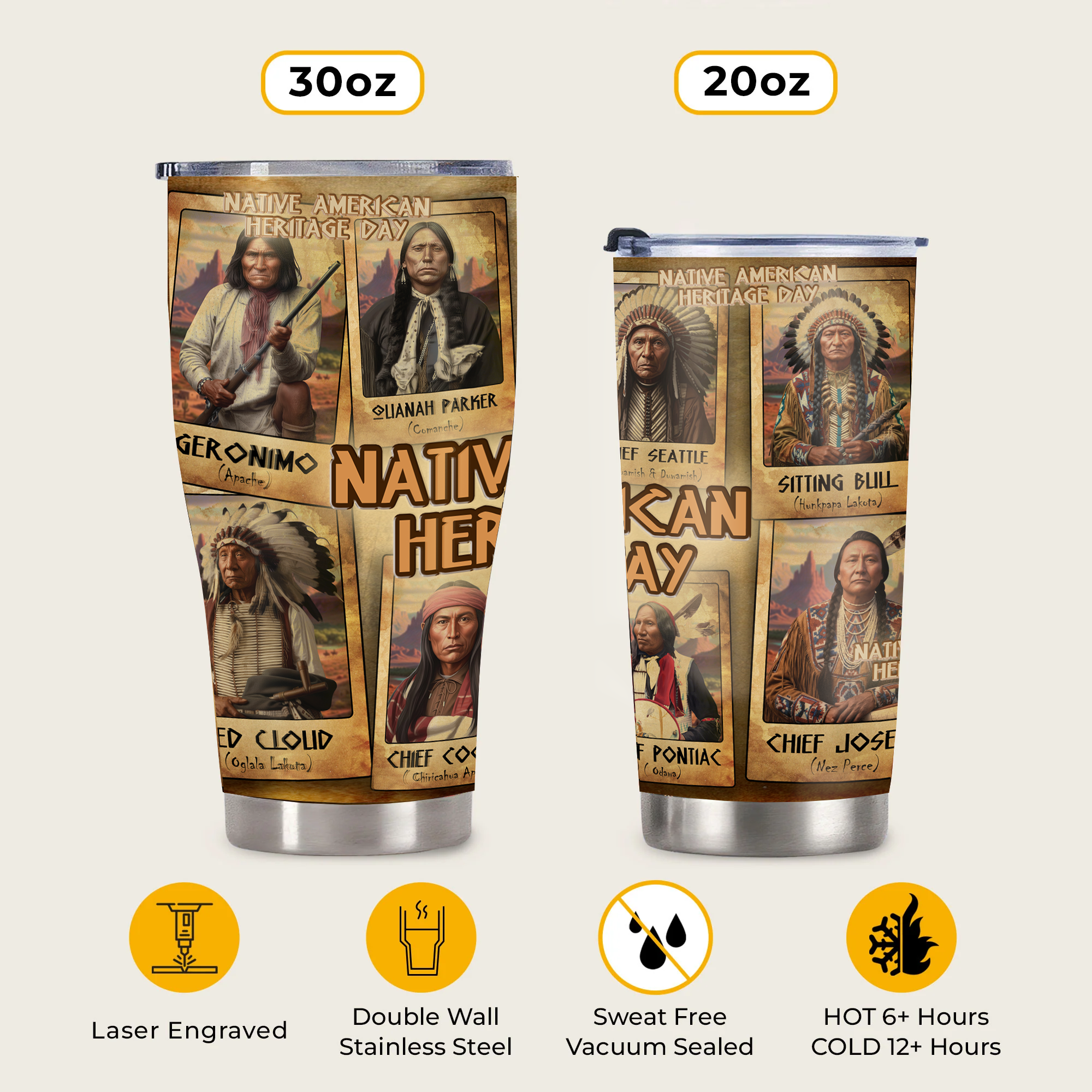 Native American Heritage Day Featuring Famous Chiefs Tumbler Stainless Steel Drinking Cup