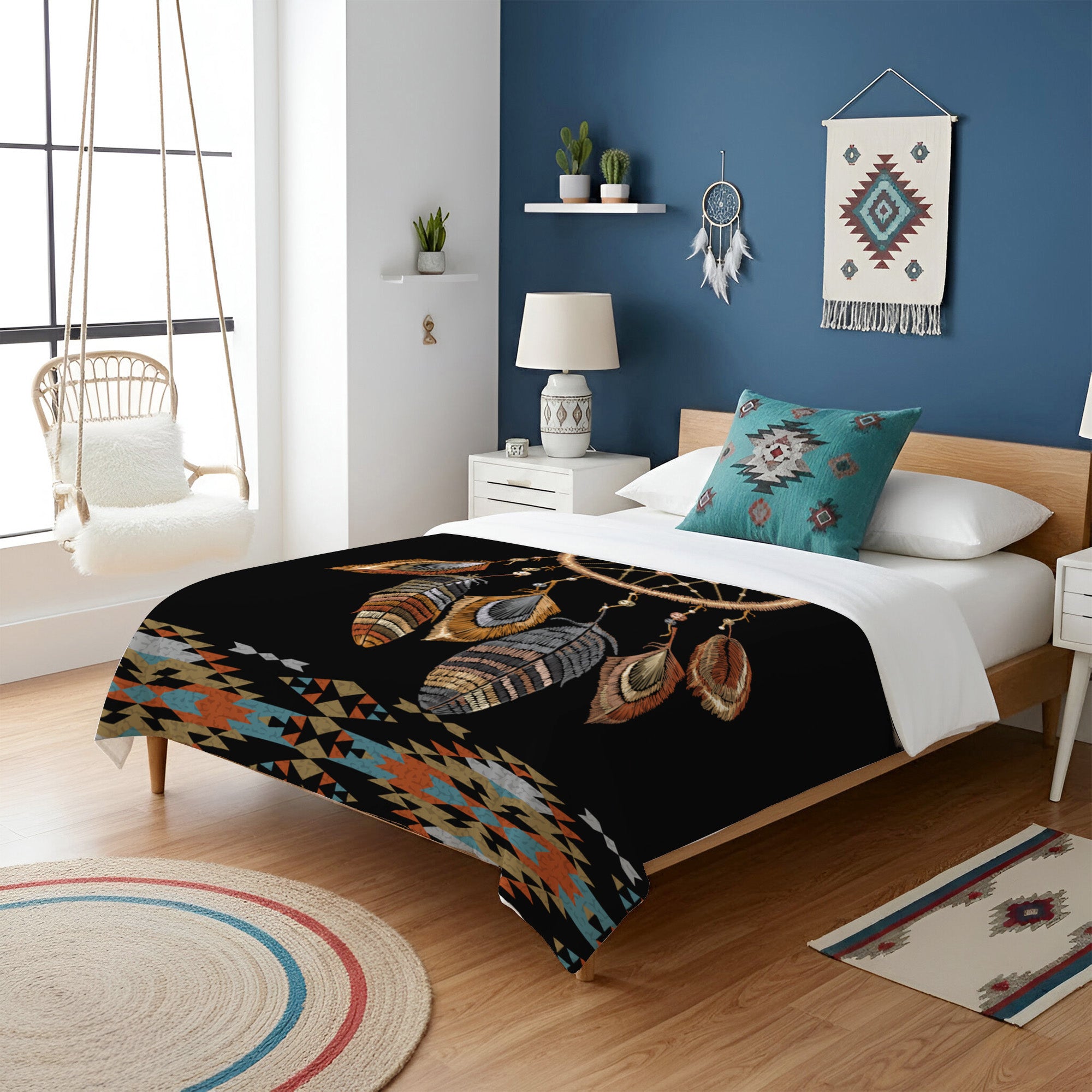 Native American Style Black Big Dreamcatcher Soft And Warm Fleece Blanket