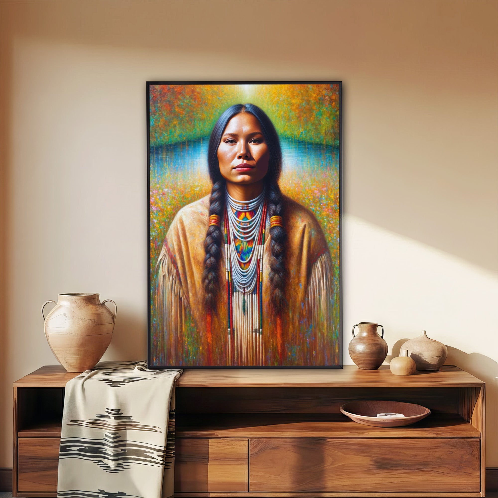 Custom Native American Women Portrait Photo Canvas Art Gift Home Decor