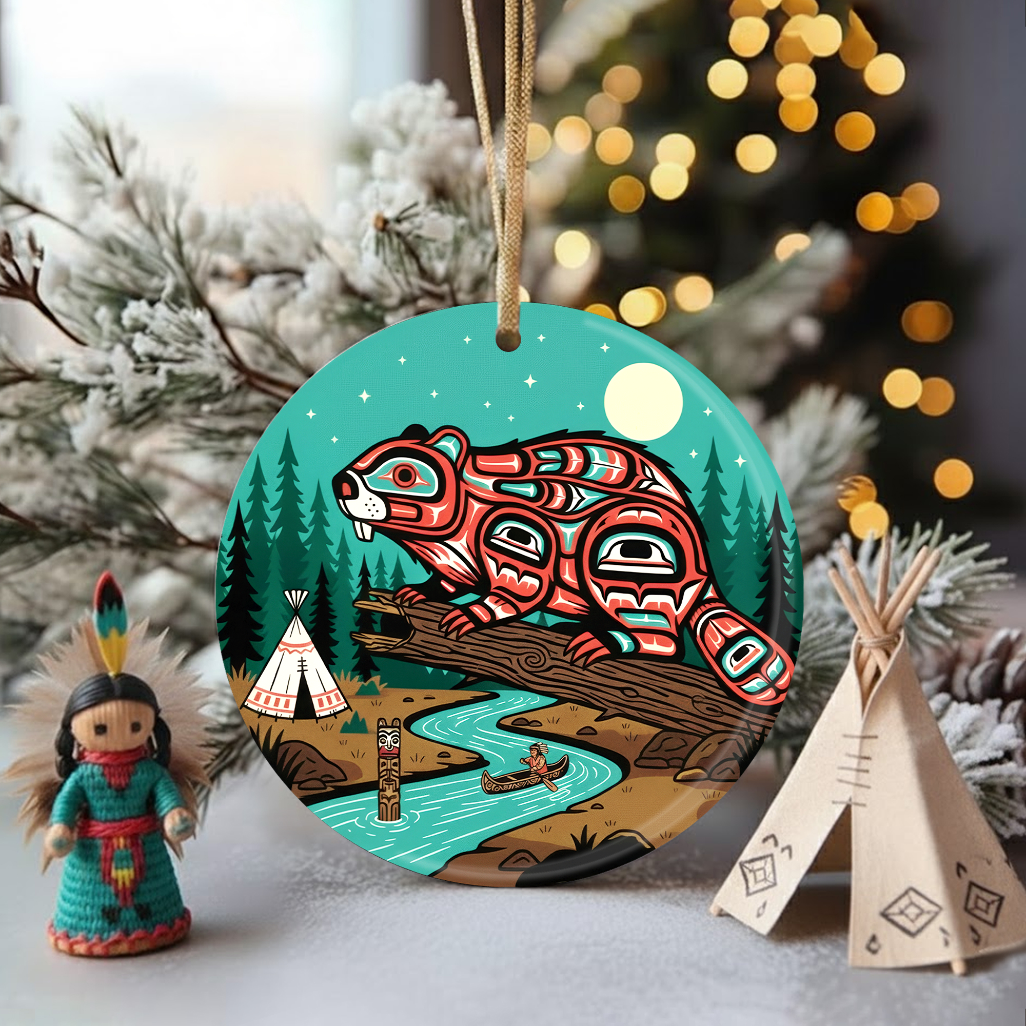 Native Tribal Spirit Animal Ceramic Ornament – Indigenous Art Decor