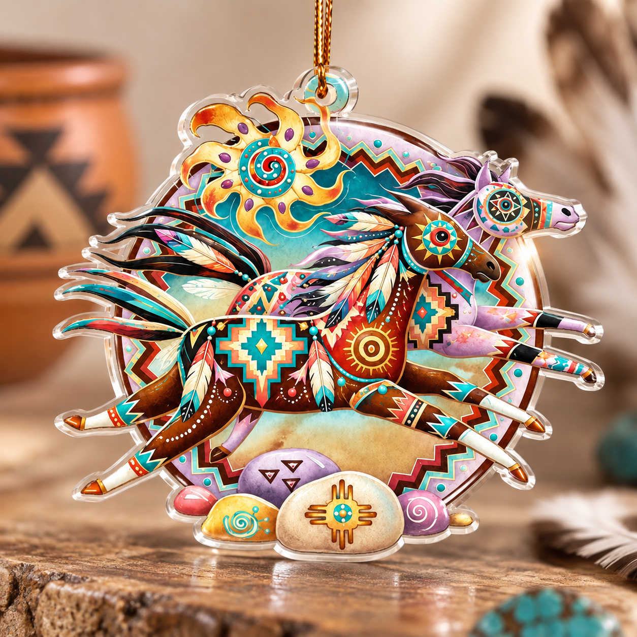 Native Tribal Spirit Horse Acrylic Ornament - Unique Gift Decor Flat Acrylic