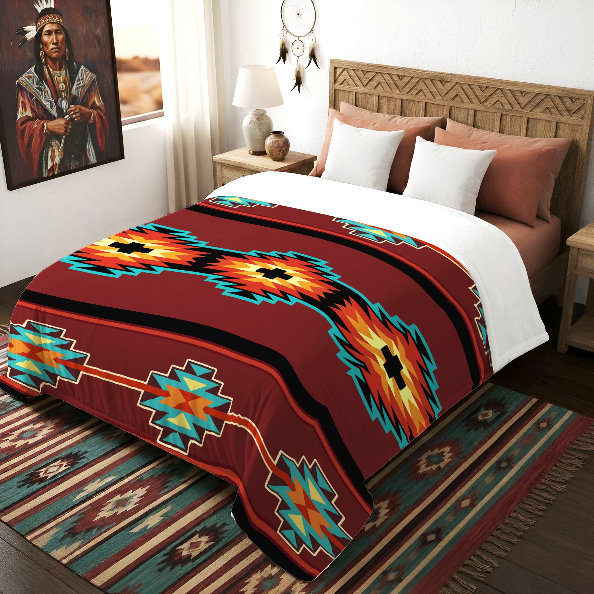 Native American Style Brown Pattern  Soft and Warm Fleece Blanket